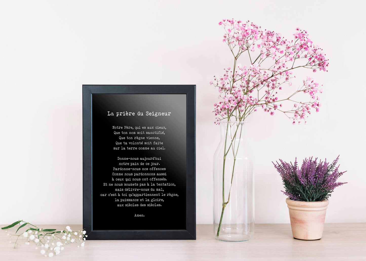 French Lord’s Prayer Print – La Prière du Seigneur in Vintage Typewriter Font, Catholic Christian Wall Art