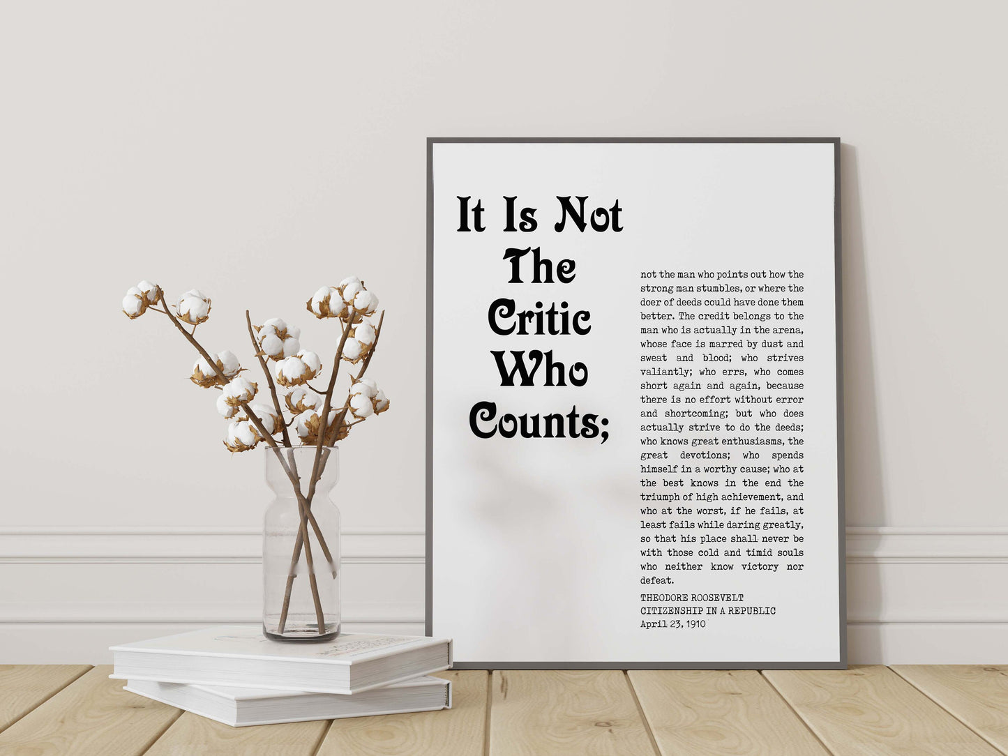 Theodore Roosevelt Quote Print – Man in the Arena Wall Art, Literary Poster
