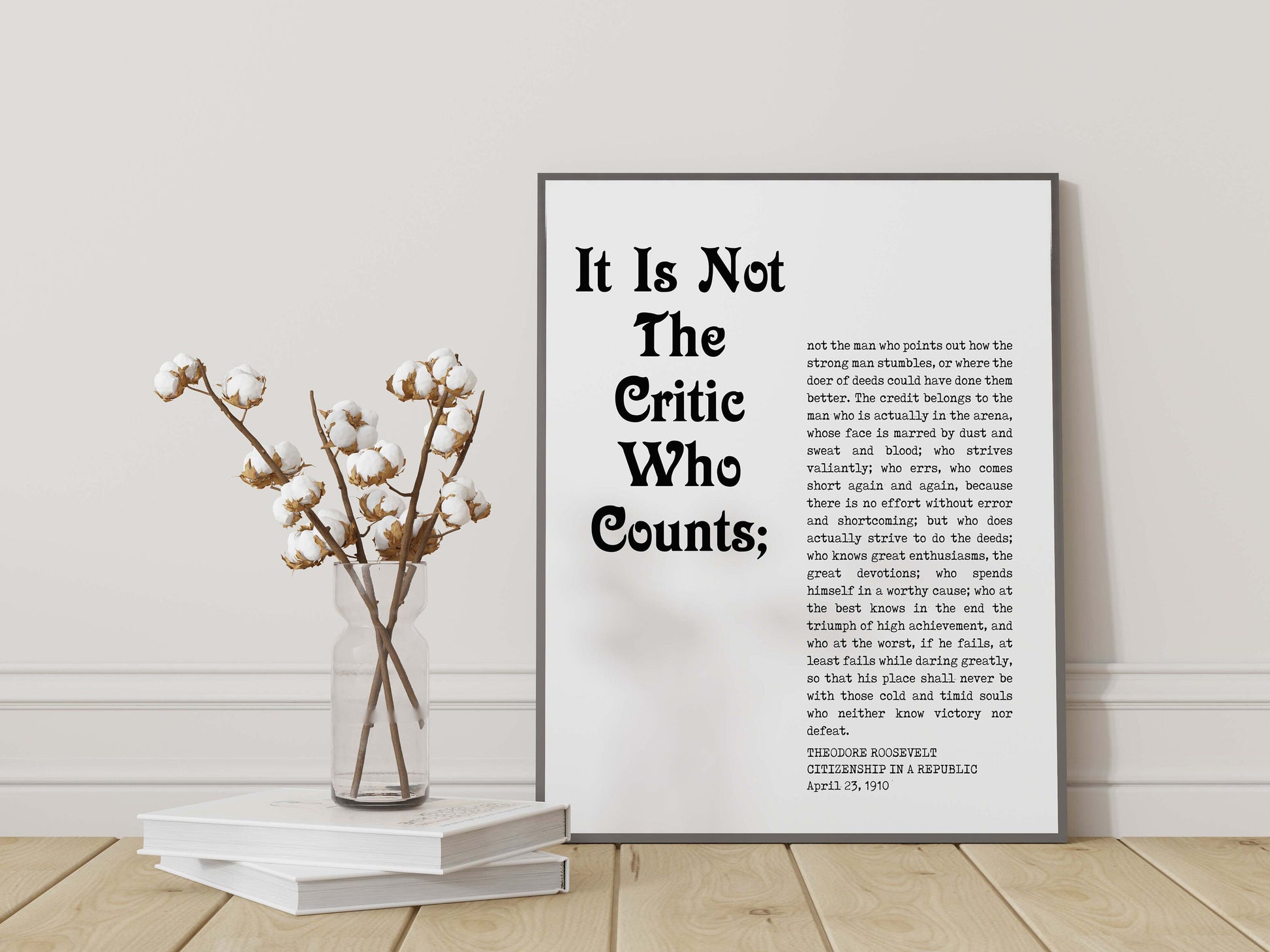 Theodore Roosevelt Quote Print – Man in the Arena Wall Art, Literary Poster