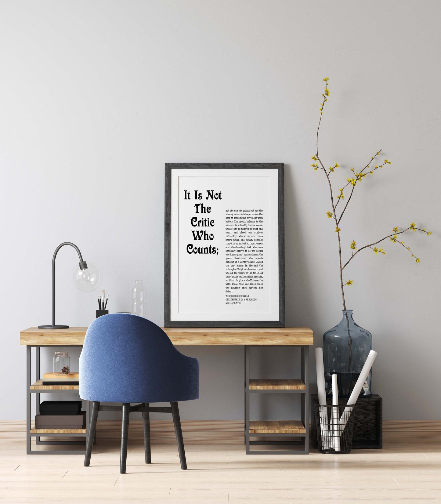 Theodore Roosevelt Quote Print – Man in the Arena Wall Art, Literary Poster