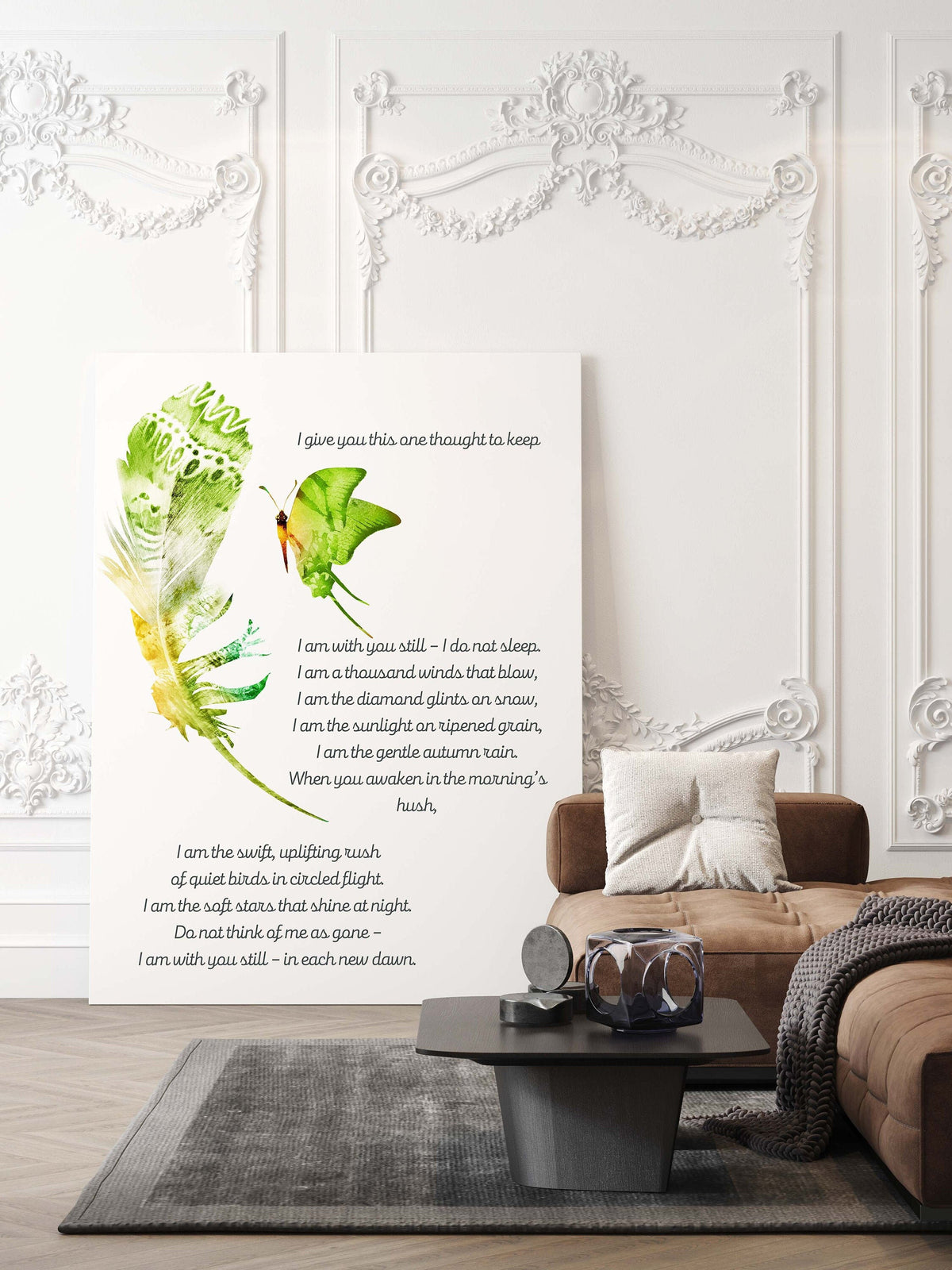 Memorial Poem Print – “I Am With You Still” Butterfly & Feather Wall Art