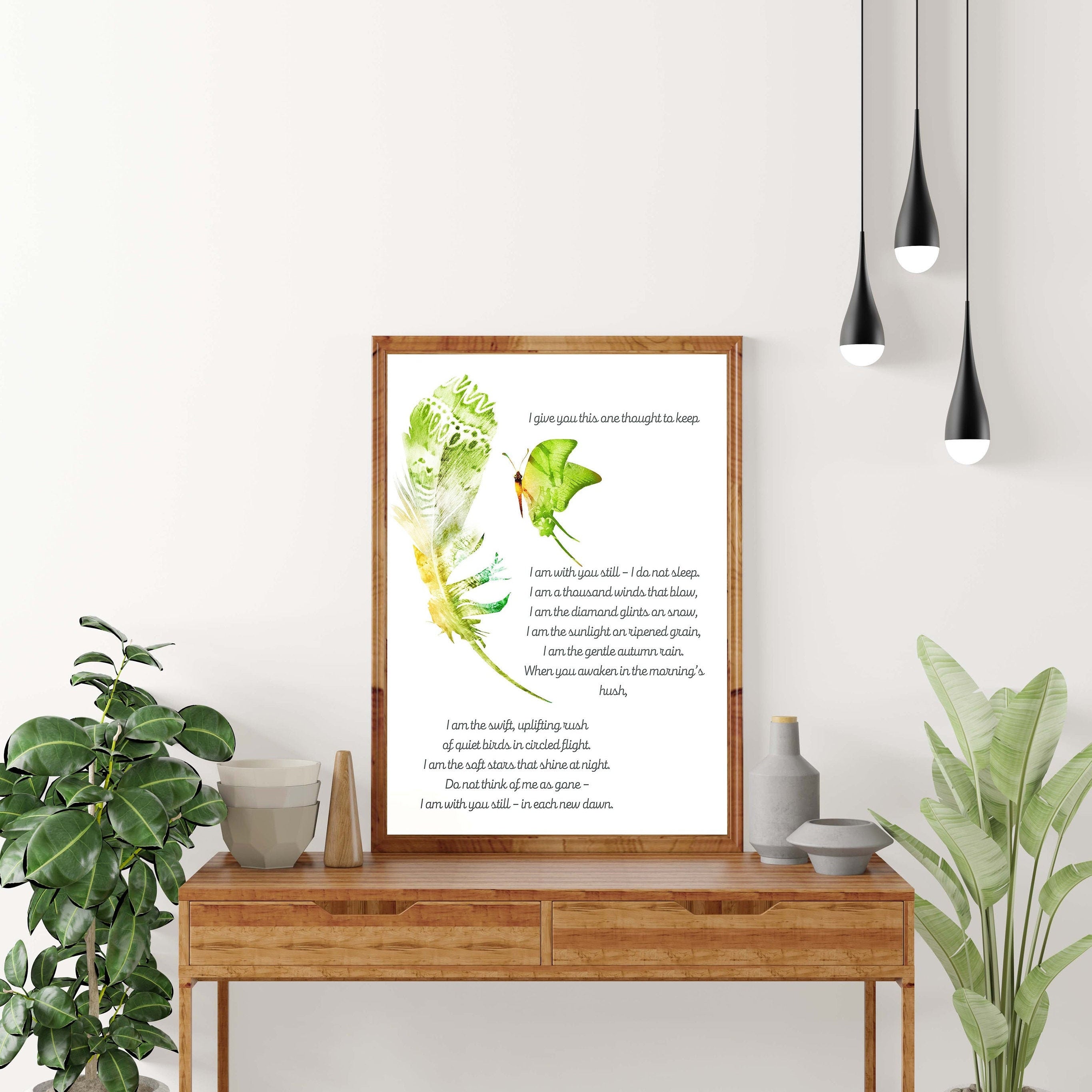 Memorial Poem Print – “I Am With You Still” Butterfly & Feather Wall Art