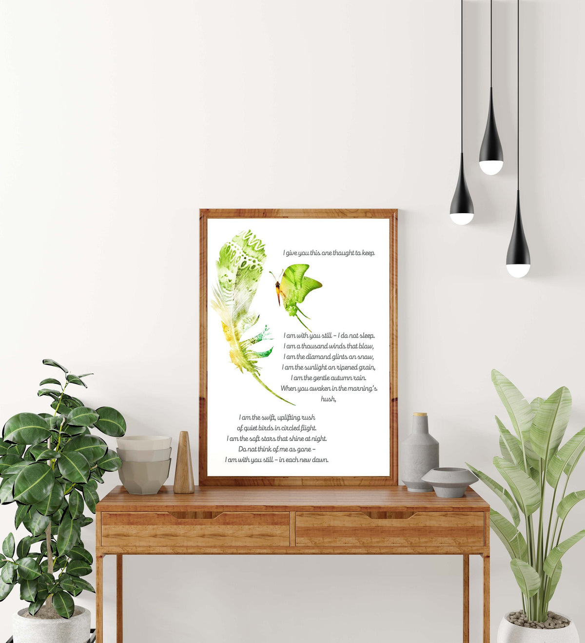 Memorial Poem Print – “I Am With You Still” Butterfly & Feather Wall Art