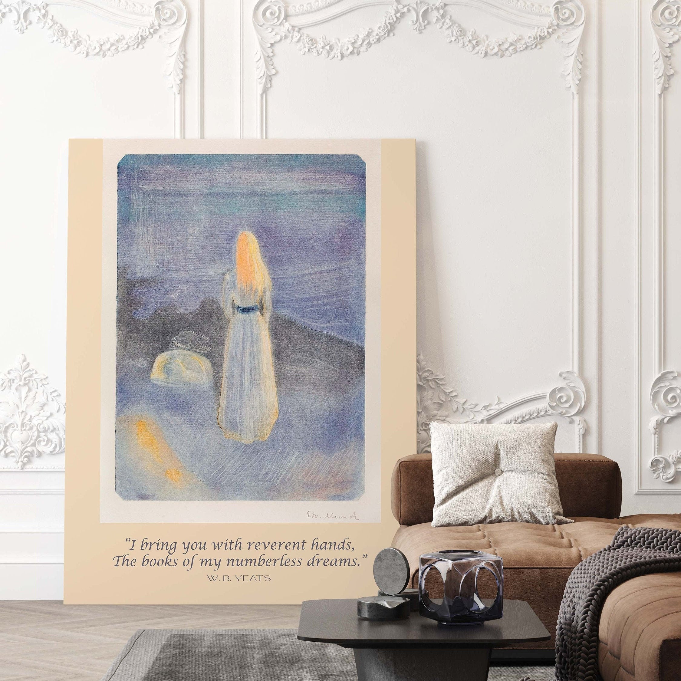 W. B. Yeats Quote, Edvard Munch Unframed Fine Art Prints - Young Woman On The Beach, I Bring You With Reverent Hands, The Books Of My Dreams