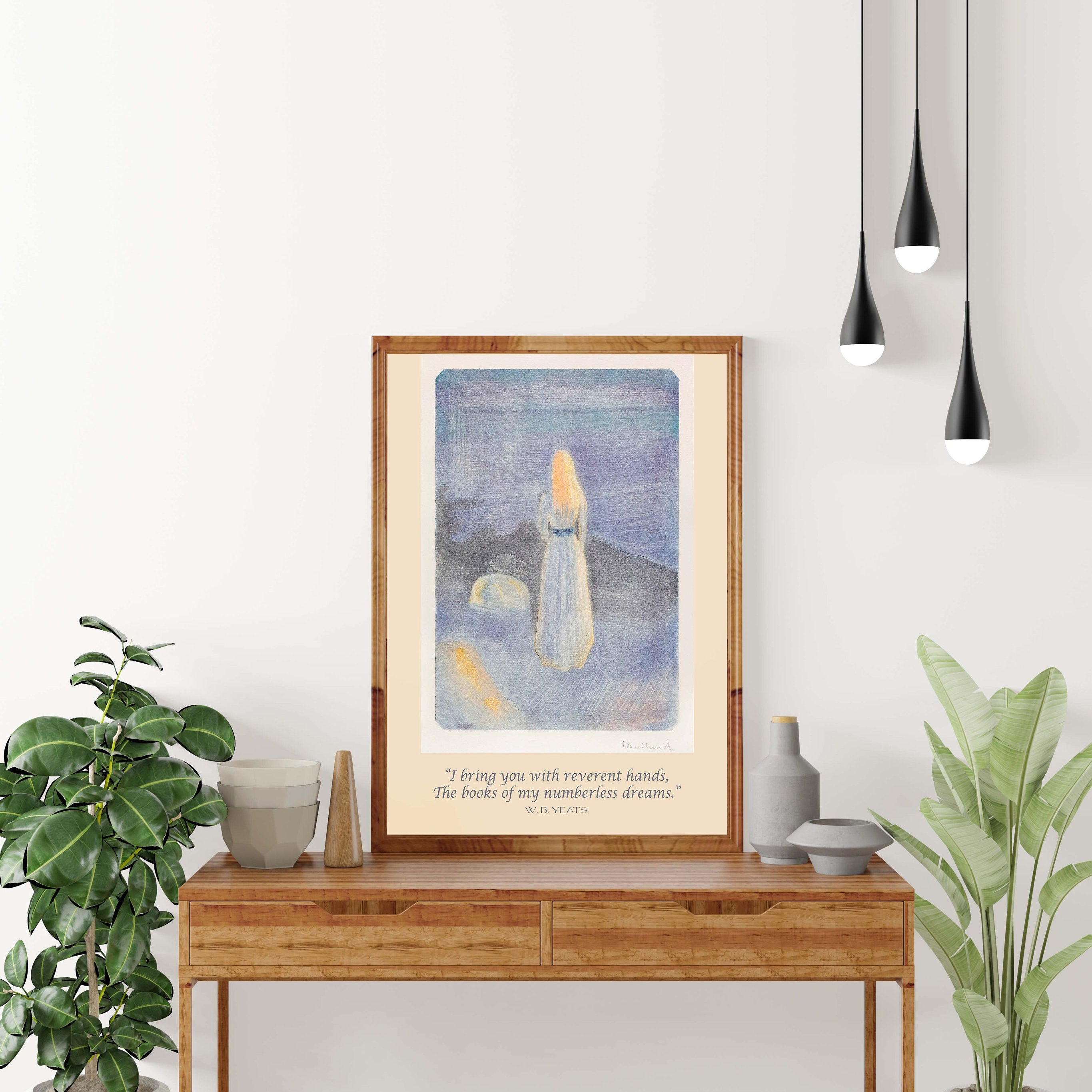 W. B. Yeats Quote, Edvard Munch Unframed Fine Art Prints - Young Woman On The Beach, I Bring You With Reverent Hands, The Books Of My Dreams