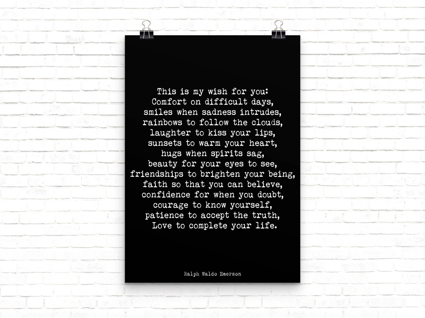 Ralph Waldo Emerson Quote Print My Wish For You Motivational Wallart Framed or Unframed