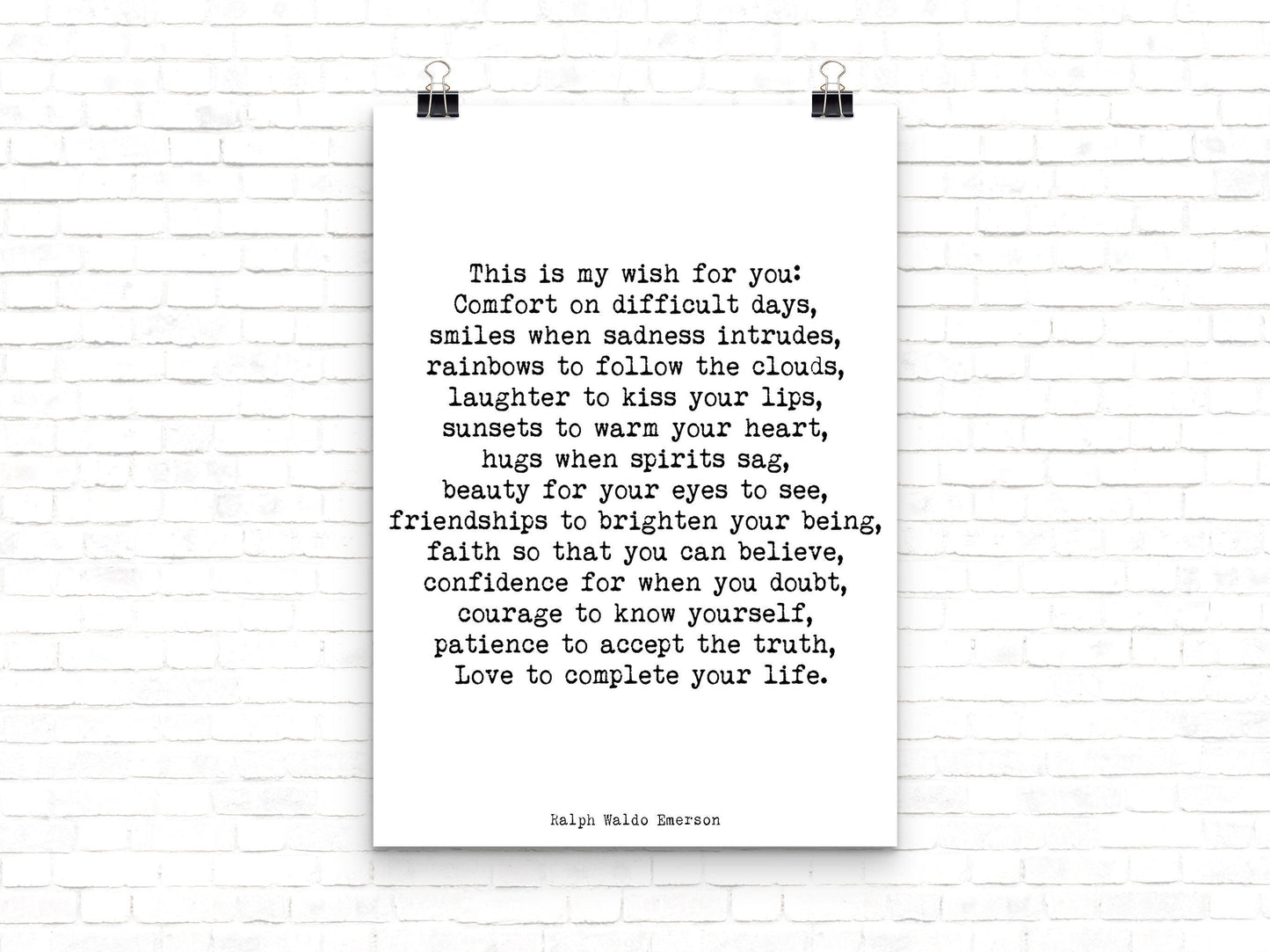 Ralph Waldo Emerson Quote Print My Wish For You Motivational Wallart Framed or Unframed