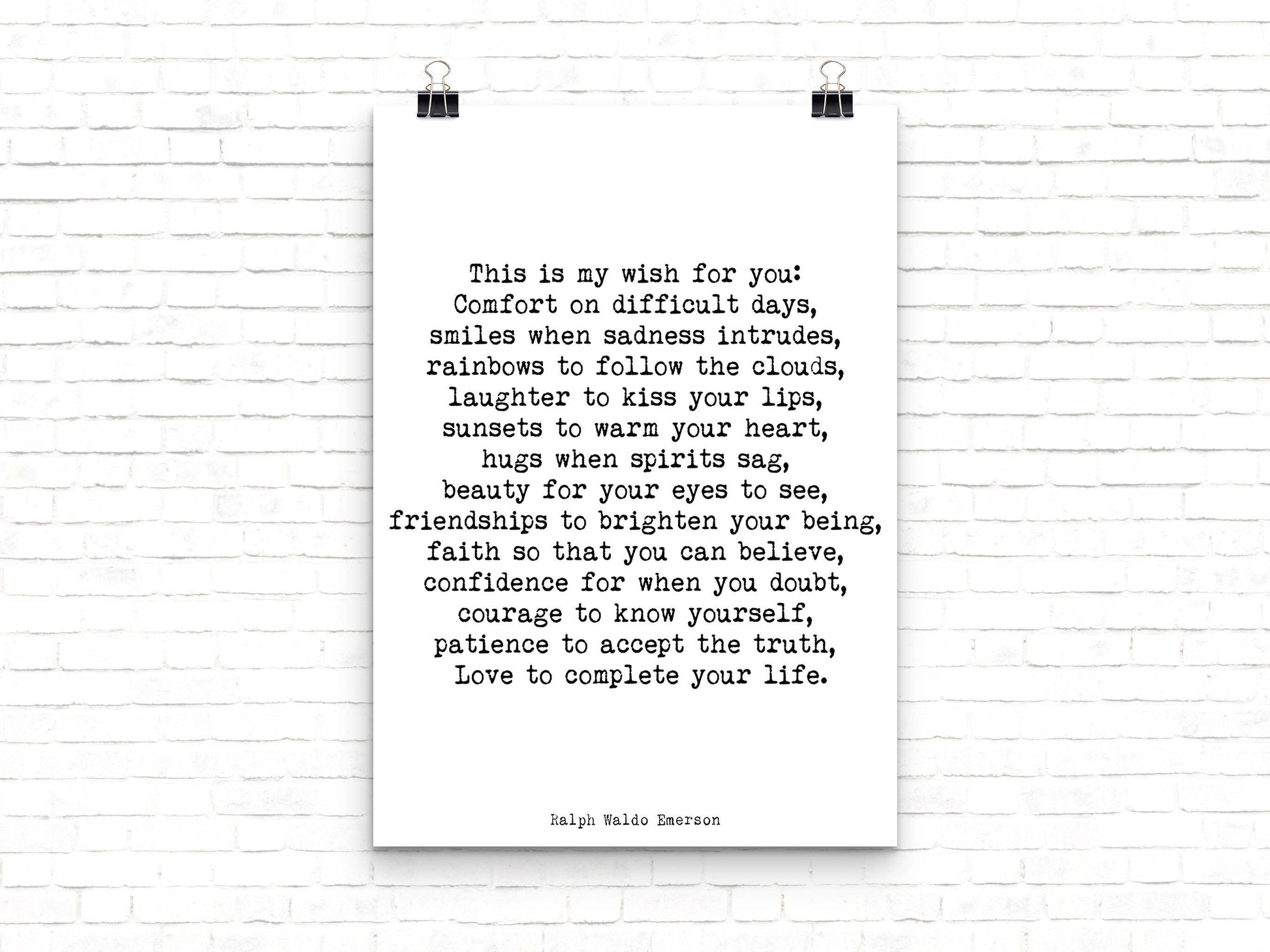 Ralph Waldo Emerson Quote Print My Wish For You Motivational Wallart Framed or Unframed