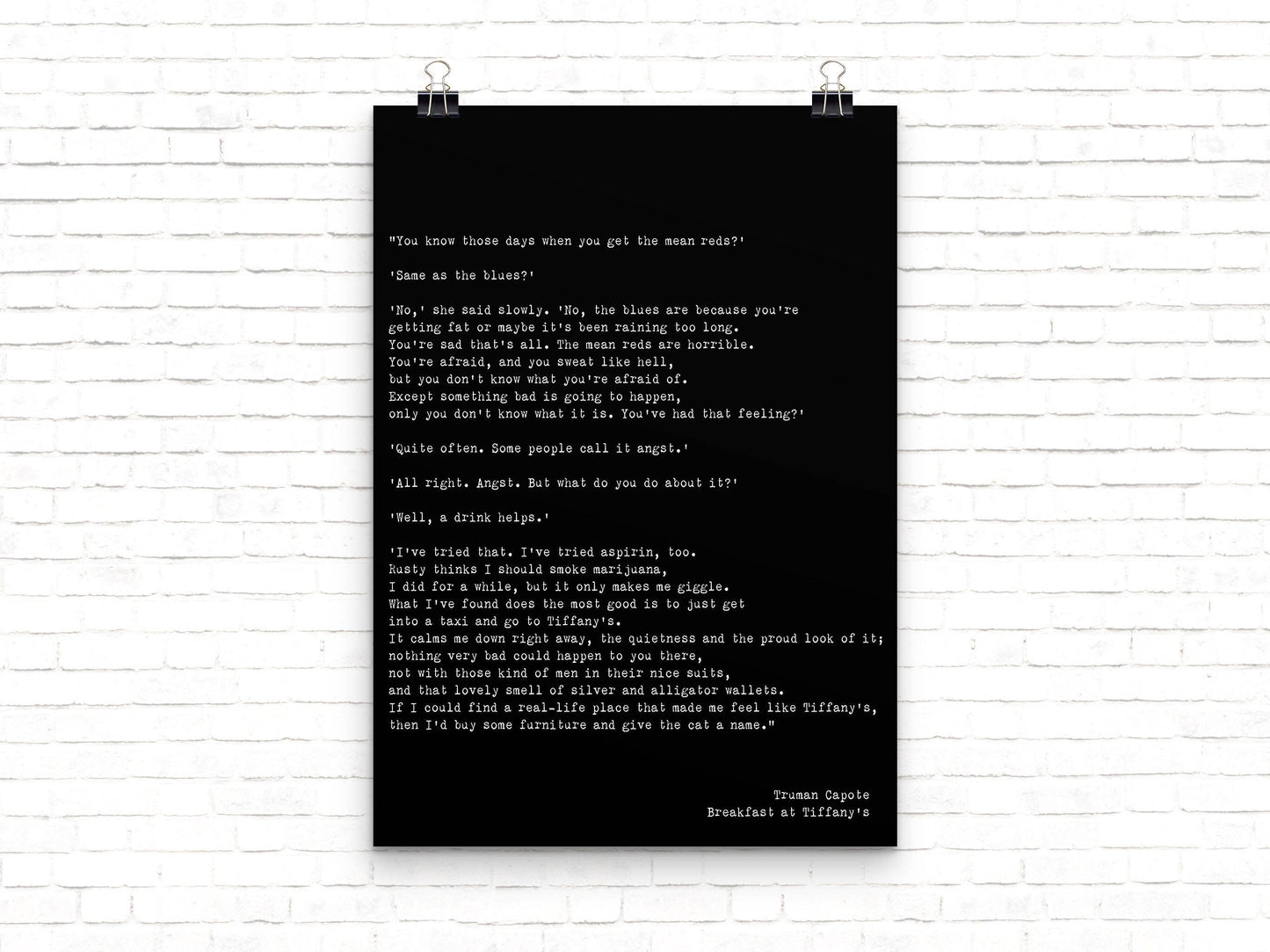 Breakfast At Tiffanys The Mean Reds Quote Print Audrey Hepburn Art, Truman Capote