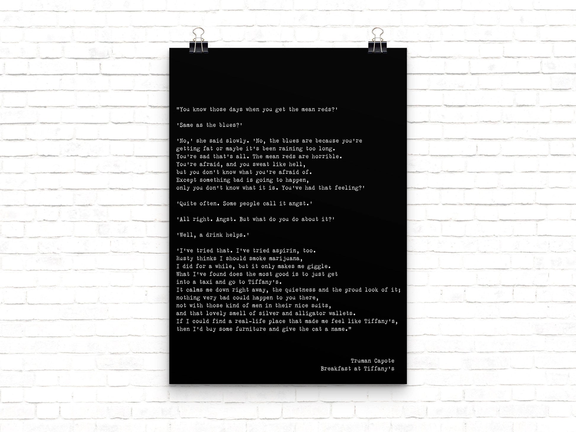 Breakfast At Tiffanys The Mean Reds Quote Print Audrey Hepburn Art, Truman Capote