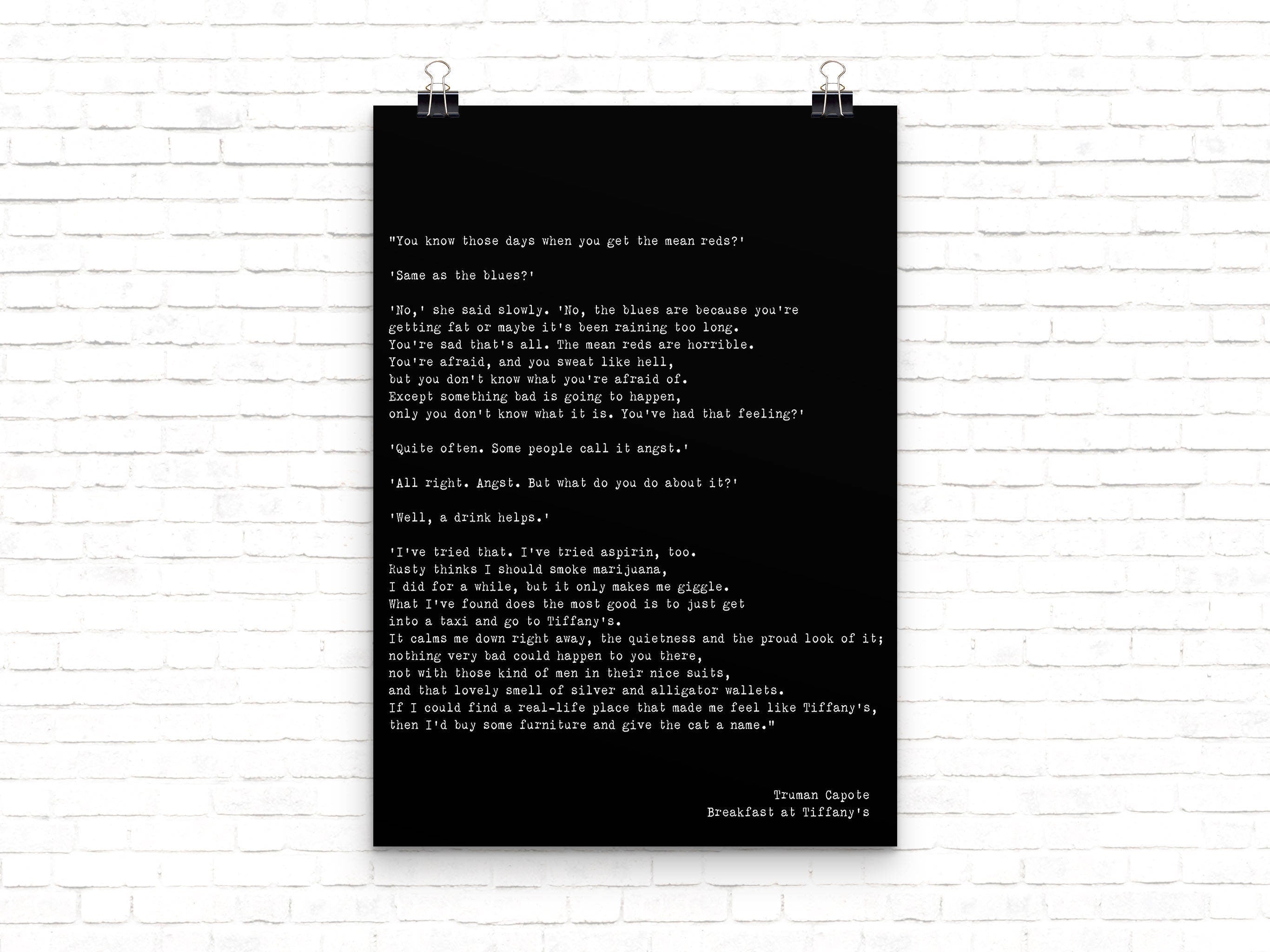 Breakfast At Tiffanys The Mean Reds Quote Print Audrey Hepburn Art, Truman Capote