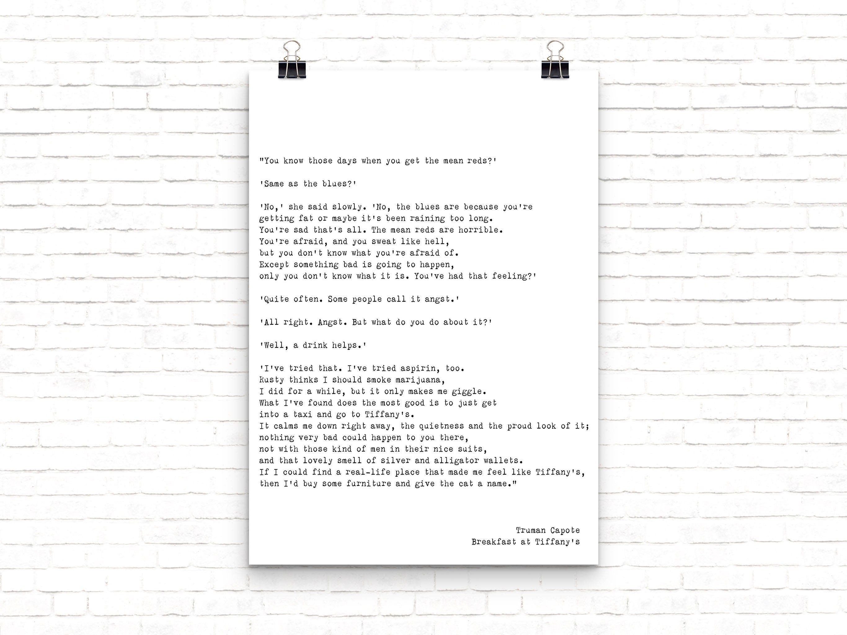 Breakfast At Tiffanys The Mean Reds Quote Print Audrey Hepburn Art, Truman Capote
