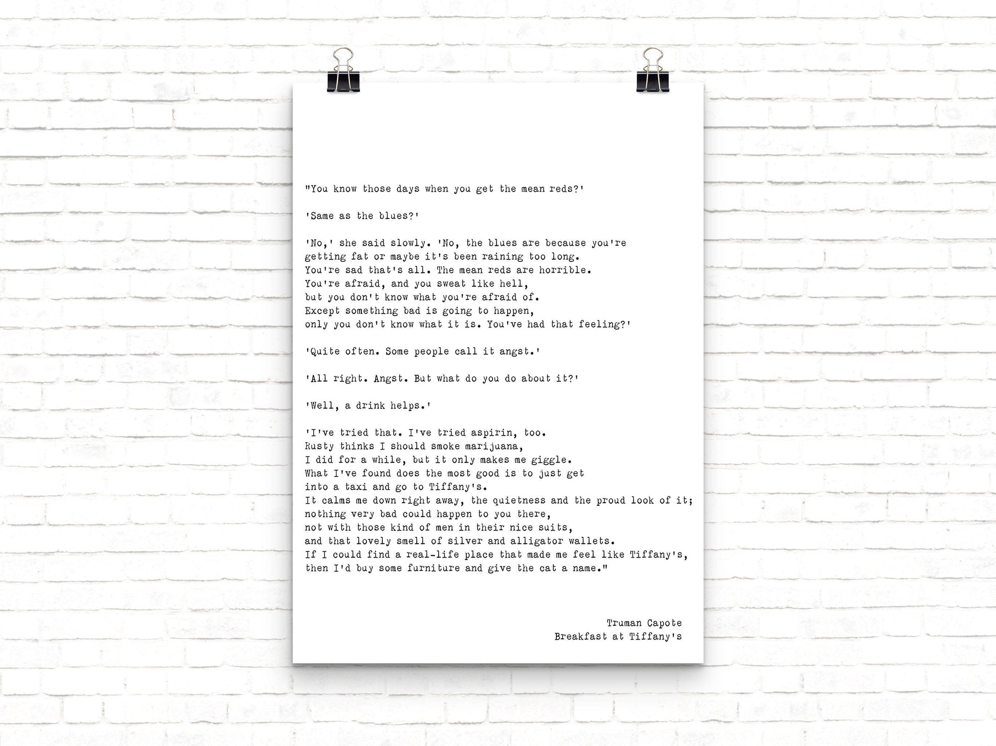 Breakfast At Tiffanys The Mean Reds Quote Print Audrey Hepburn Art, Truman Capote