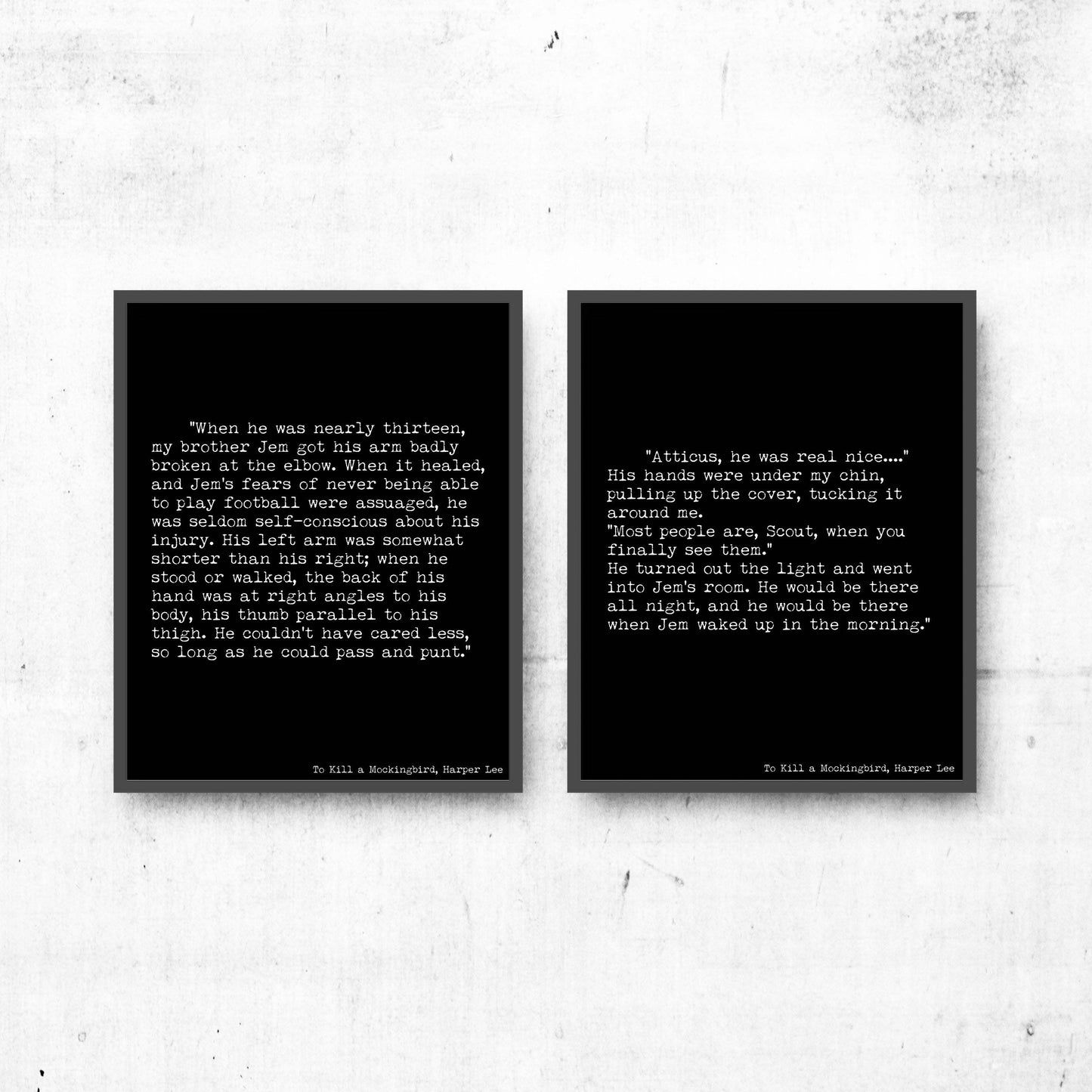 To Kill a Mockingbird Literary Wall Art Set, Harper Lee Vintage Book Page Decor
