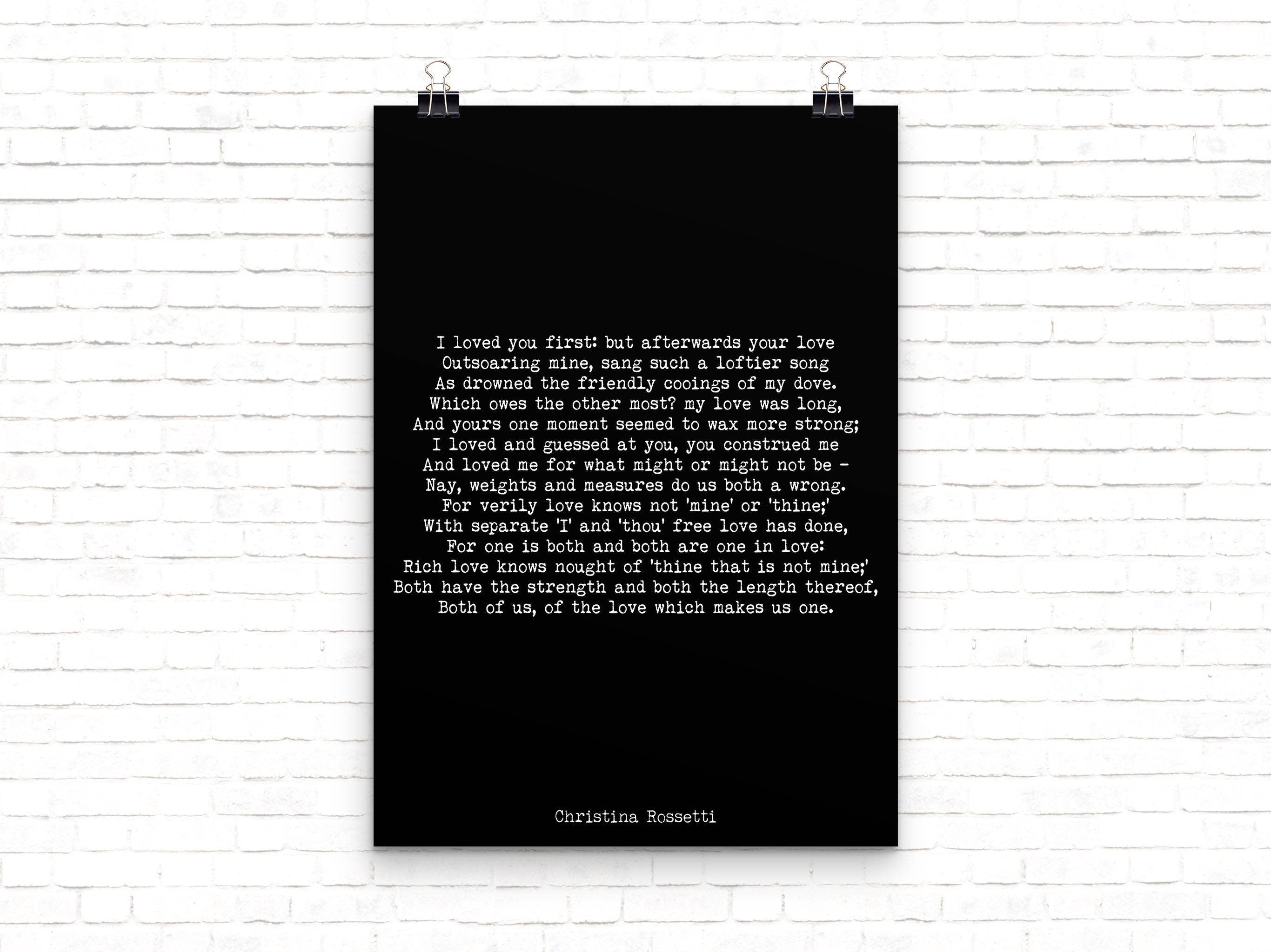 Christina Rossetti Love Poem Print, Classic Romantic Poetry Wall Art