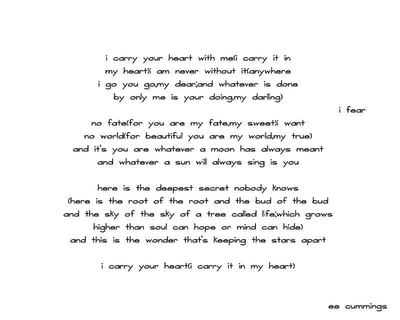 I Carry Your Heart Love Poetry Wall Decor - EE Cummings Poem Bookshelf Art