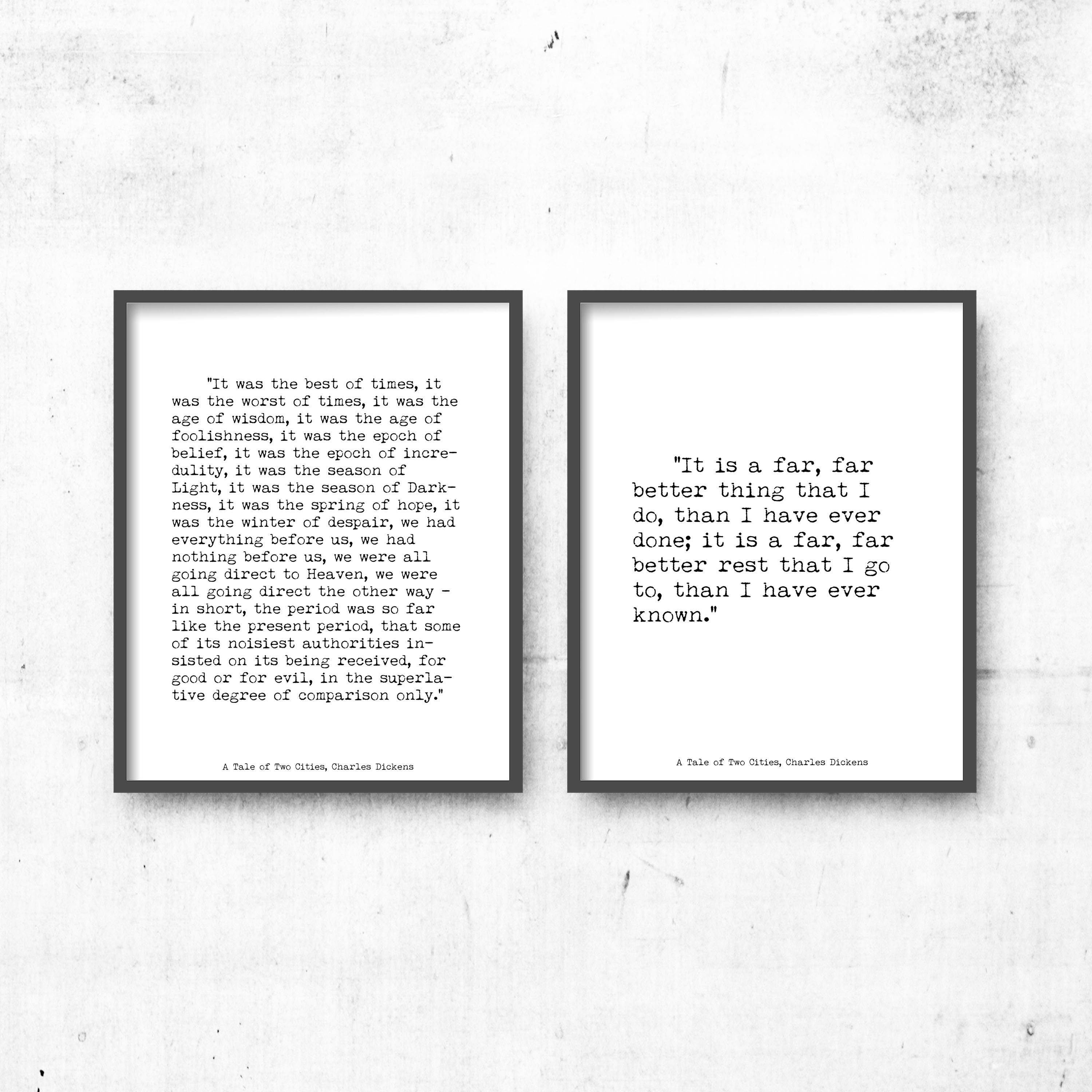A tale of two cities set of 2 art prints, Charles Dickens opening and closing lines