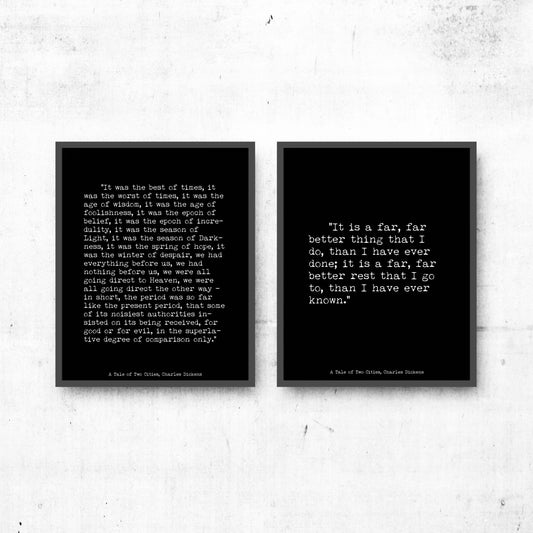 A tale of two cities set of 2 art prints, Charles Dickens opening and closing lines