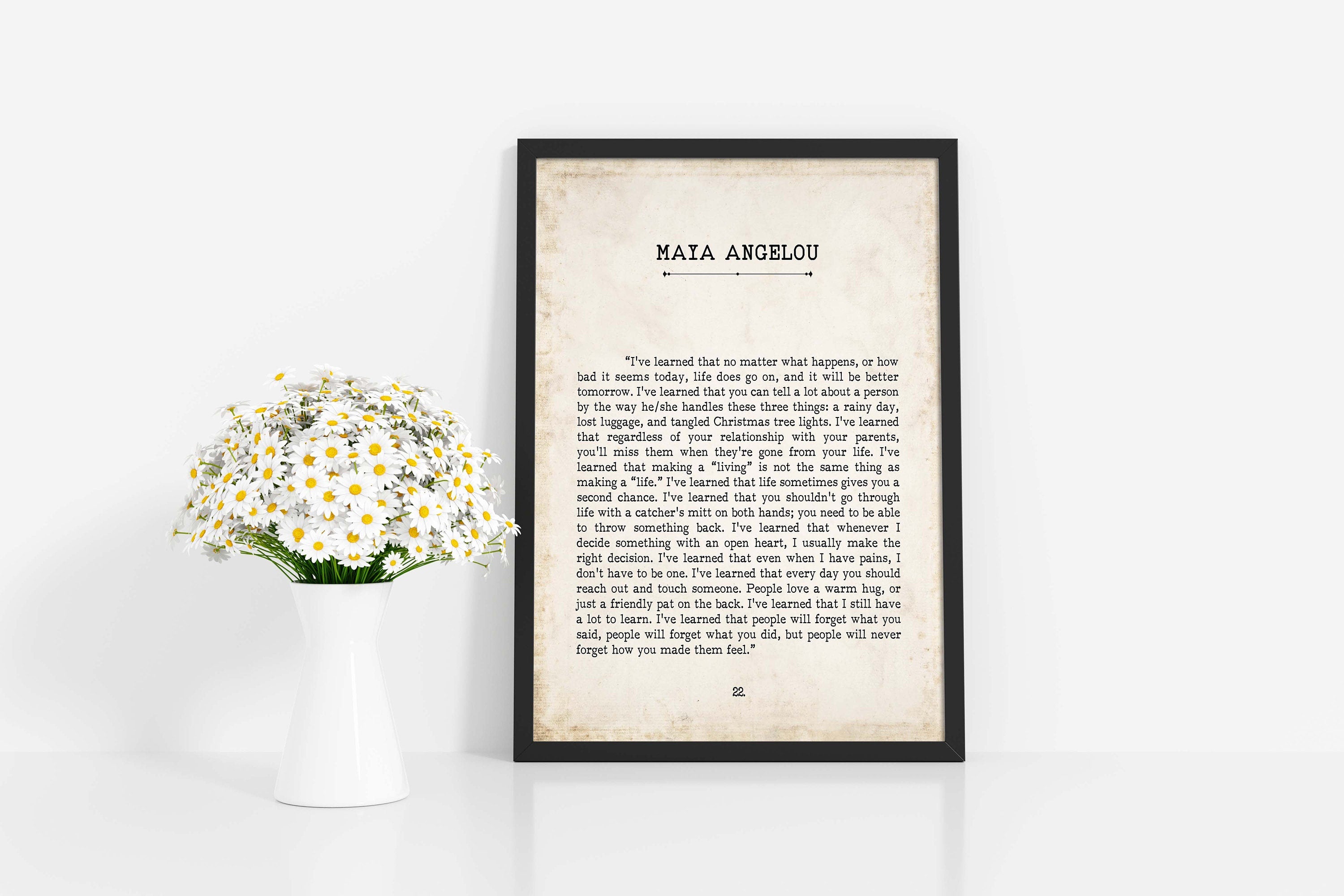 I've Learned Maya Angelou Book Page Inspirational Wall Art, Vintage Style