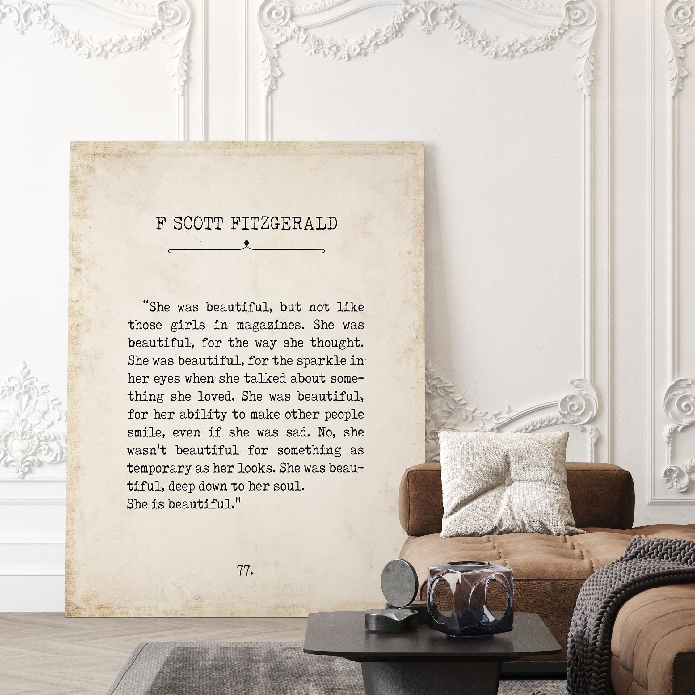 She Is Beautiful FS Fitzgerald Book Page Inspirational Wall Art, Vintage Style Print Decor She was beautiful deep down to her soul