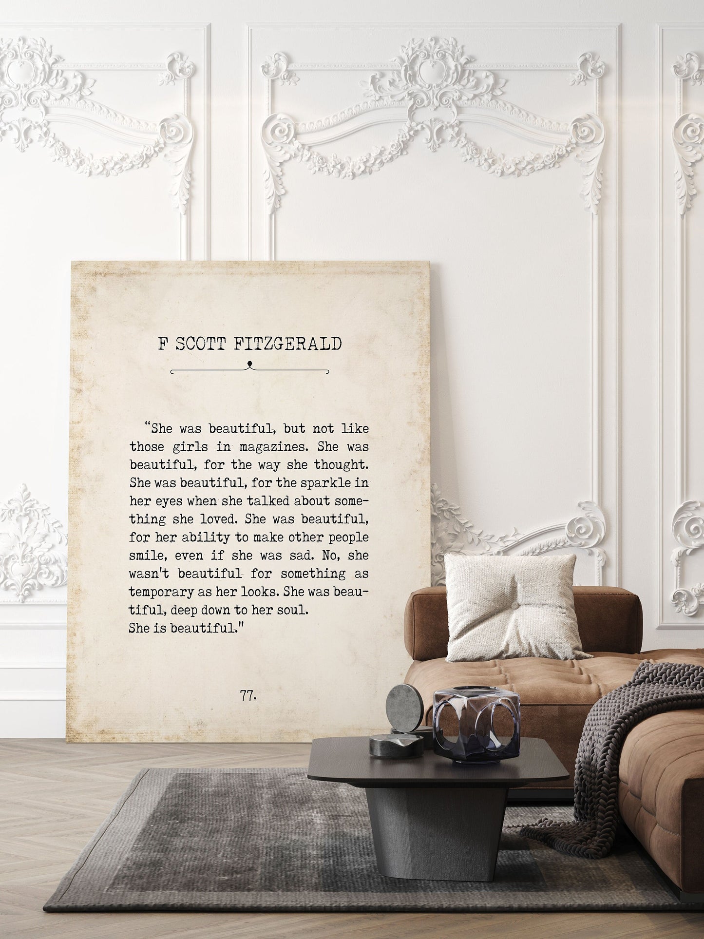 F Scott Fitzgerald Quote Print – She Is Beautiful Vintage Book Page Style, Typewriter Font Literary Wall Art