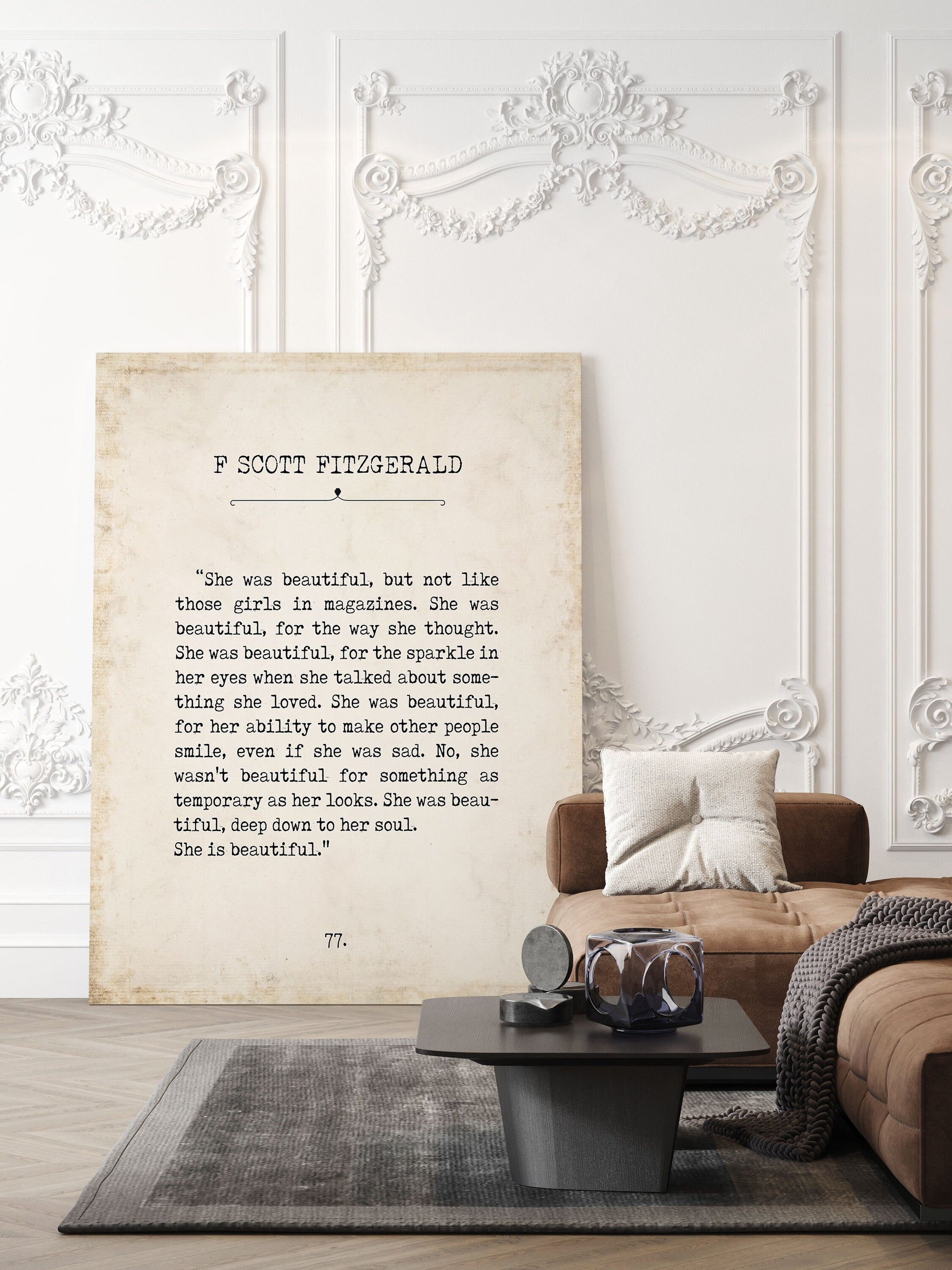 F Scott Fitzgerald Quote Print – She Is Beautiful Vintage Book Page Style, Typewriter Font Literary Wall Art
