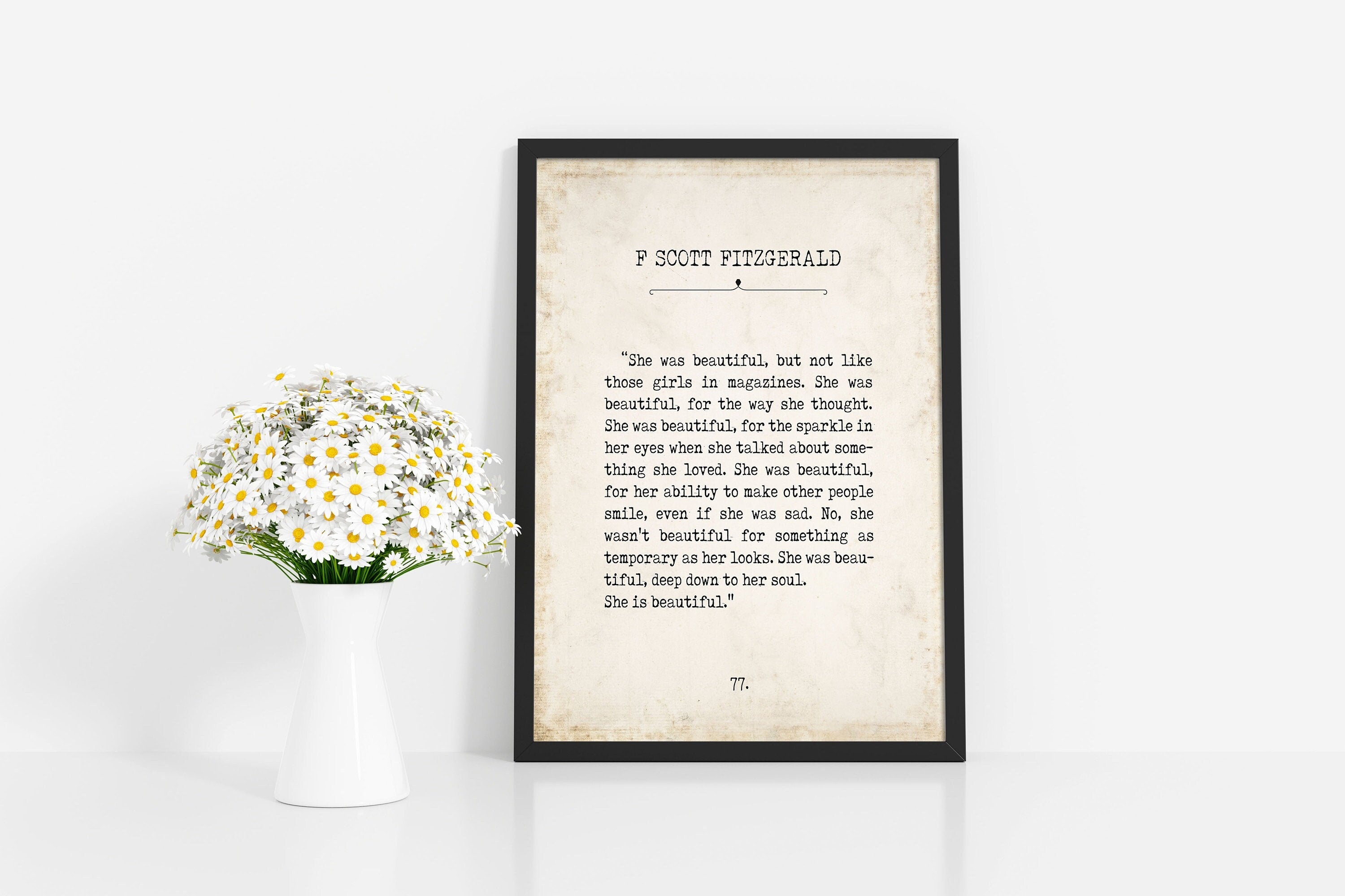 She Is Beautiful FS Fitzgerald Book Page Inspirational Wall Art, Vintage Style Print Decor She was beautiful deep down to her soul