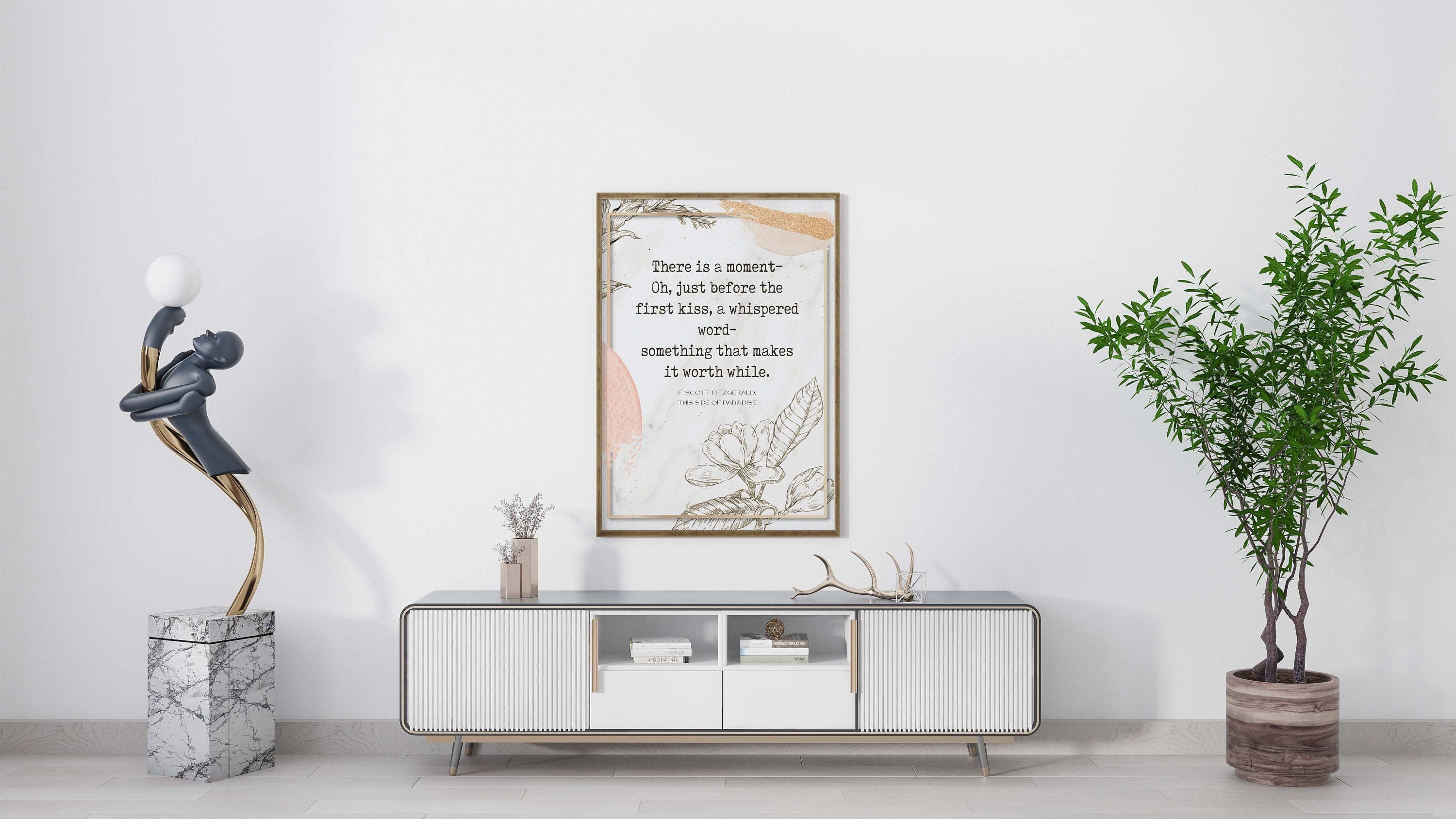There is a Moment Before The First Kiss FS Fitzgerald Quote Wall Art Print, Modern Watercolor Inspirational Bedroom & Living Room Wall Decor