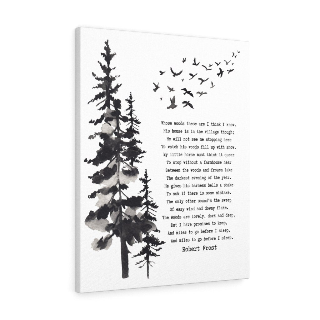 Stopping by Woods Poem Poetry Wall Decor, Robert Frost Canvas Print Text