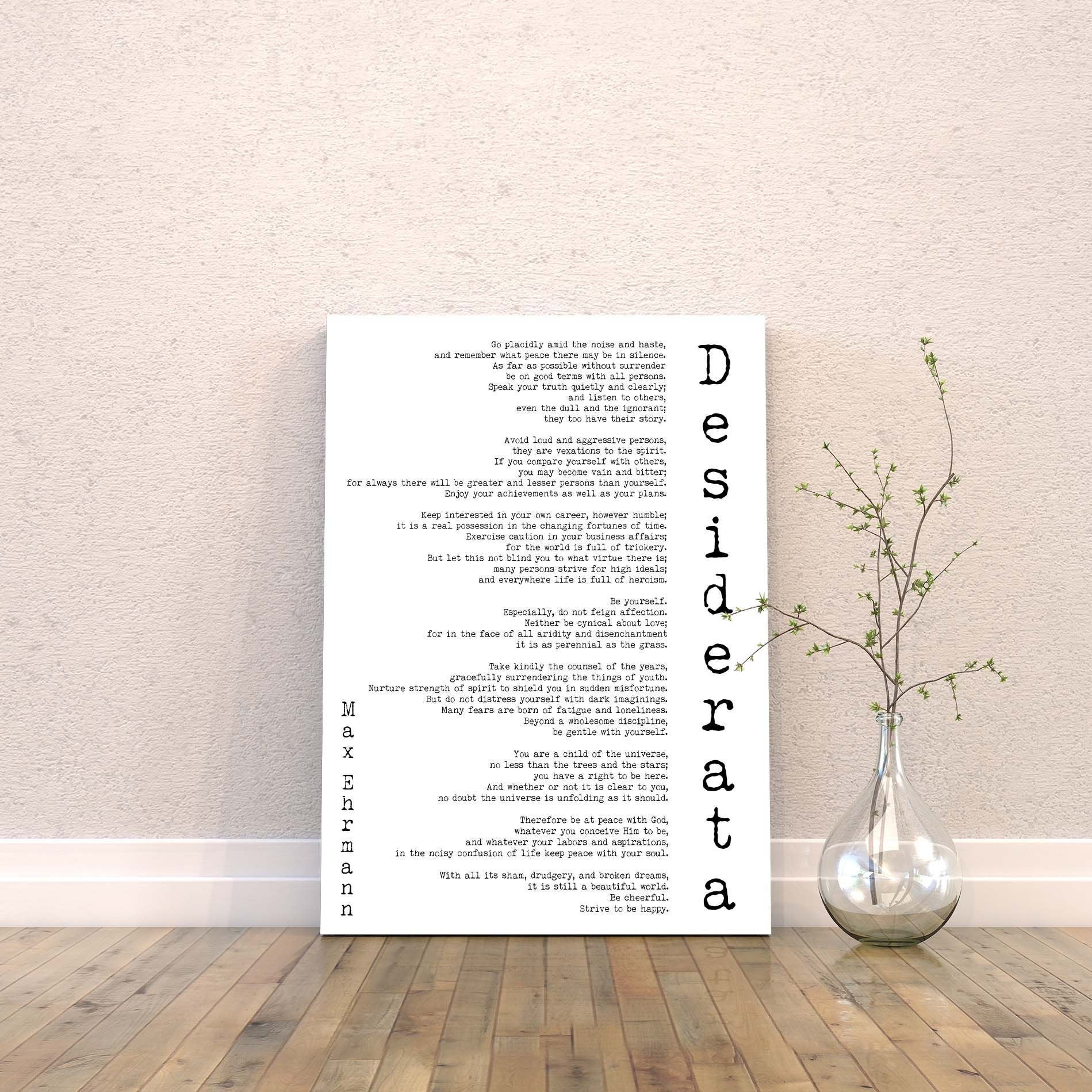 Desiderata Canvas Print In Black & White, Max Ehrmann Literary Quote Wall Art Prints