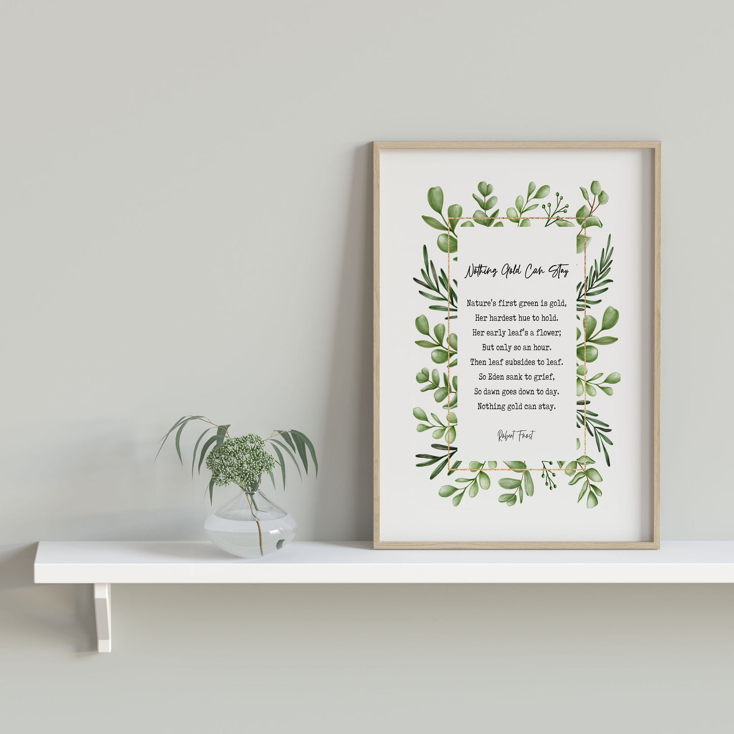 Nothing Gold Can Stay Robert Frost Wall Art Print Nature Watercolor Leaves Art for Living Room Wall Art, Unframed