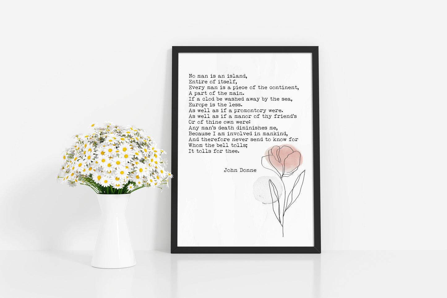 John Donne Poem Wall Art No Man Is An Island Classic Literature Quote Print