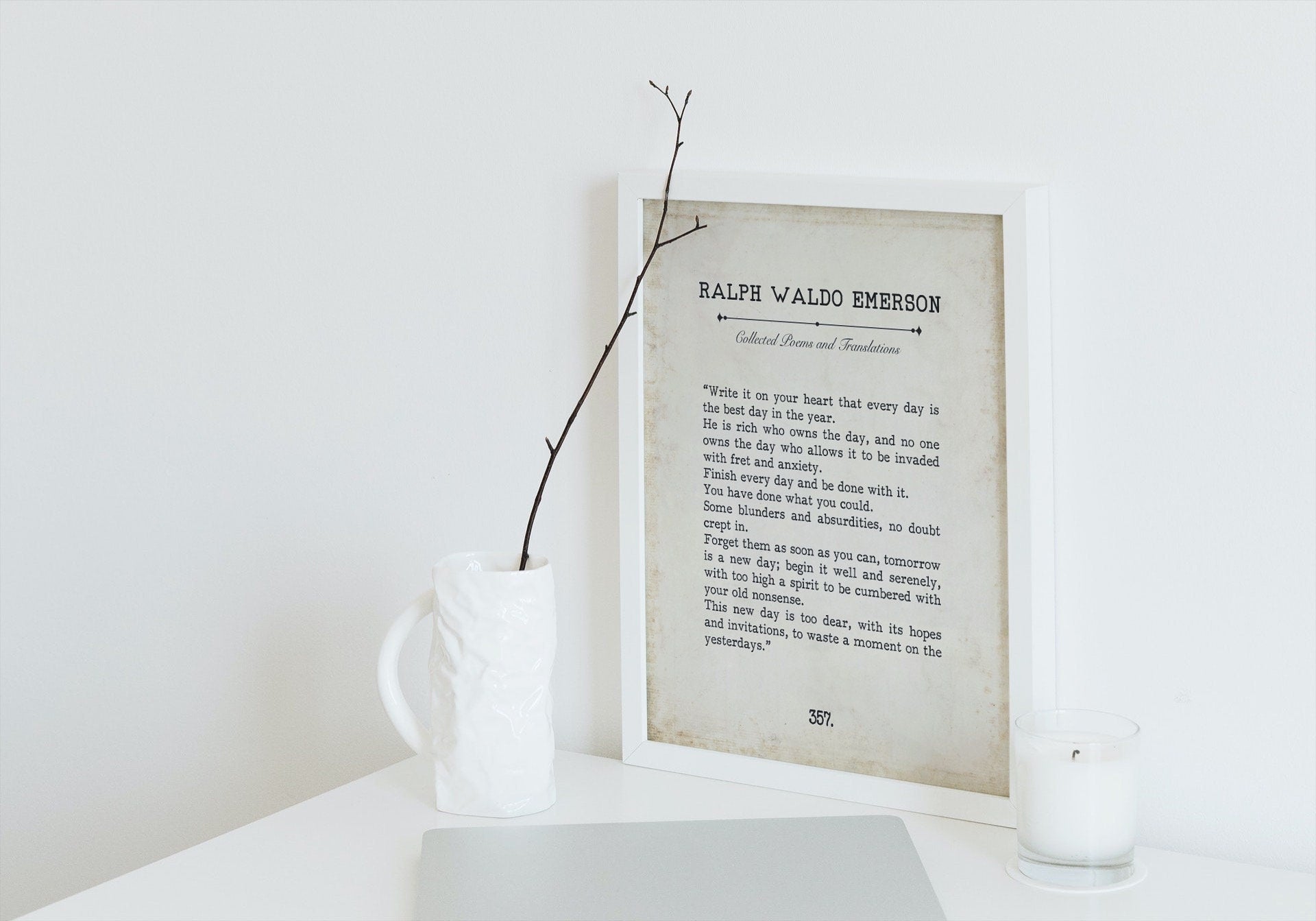 Ralph Waldo Emerson Book Page Inspirational Wall Art, Write it on your heart that every day is the best Quote Vintage Style Print Wall Decor