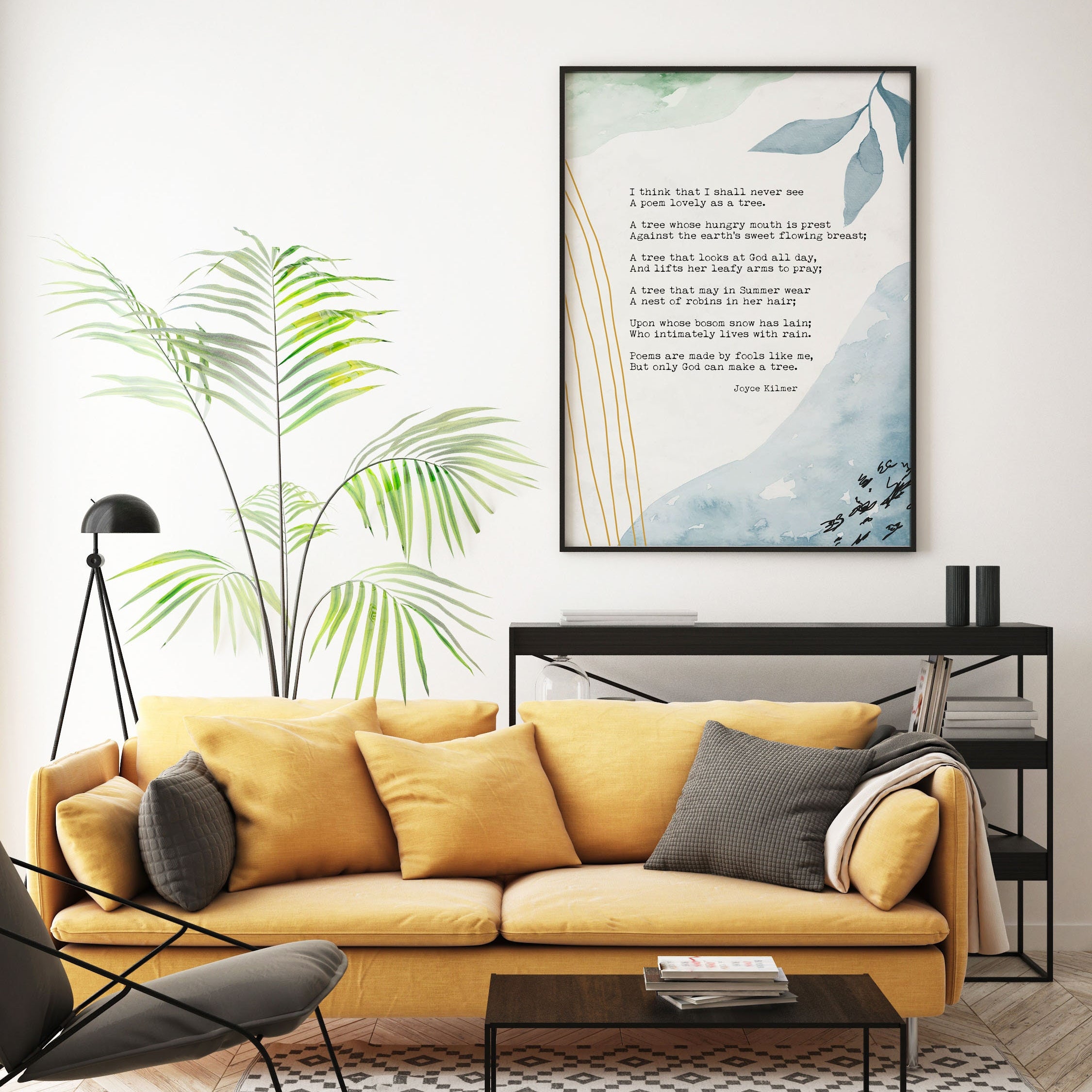Trees Joyce Kilmer Wall Art Print Abstract Watercolor Art for Living Room Unframed, I think that I shall never see A poem lovely as a tree