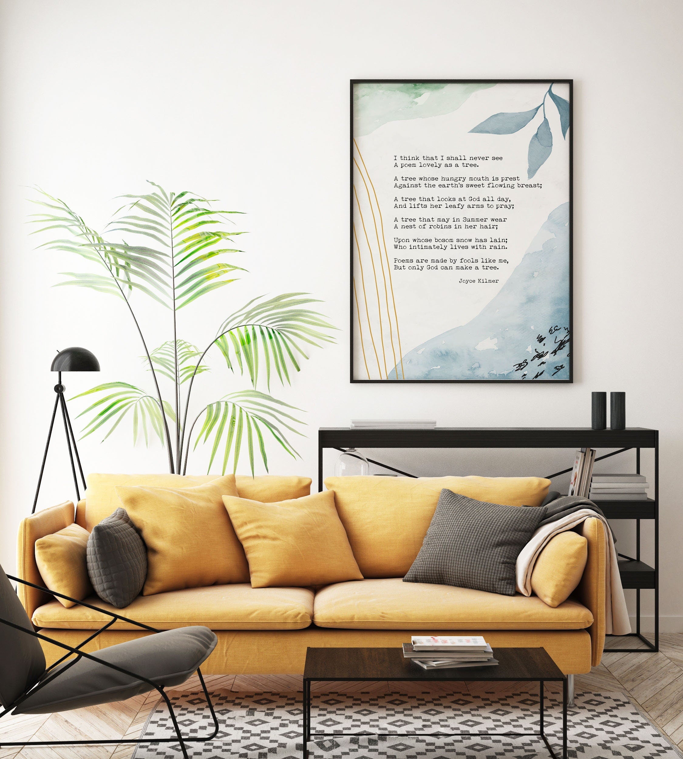 Trees Joyce Kilmer Wall Art Print Abstract Watercolor Art for Living Room Unframed, I think that I shall never see A poem lovely as a tree
