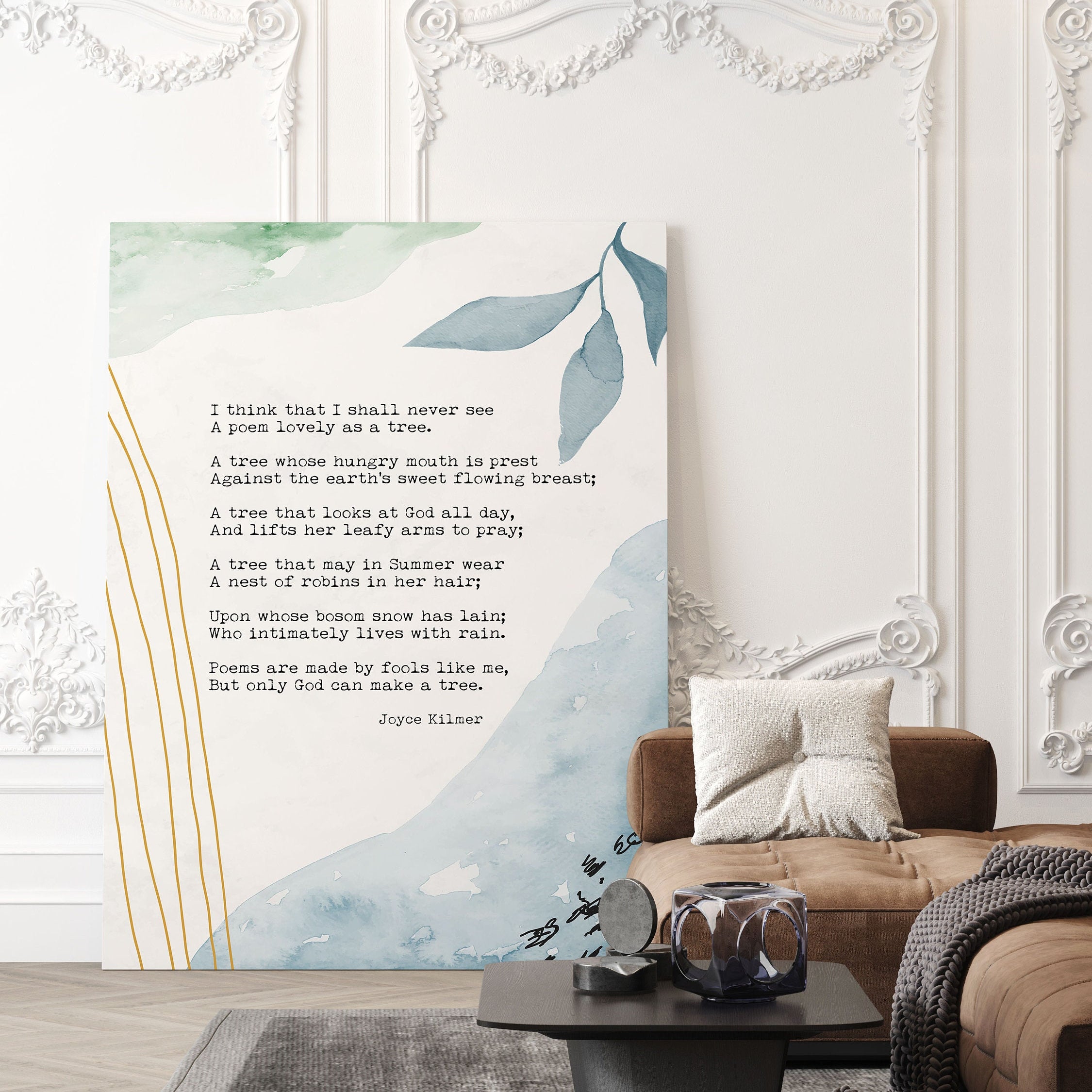 Trees Joyce Kilmer Wall Art Print Abstract Watercolor Art for Living Room Unframed, I think that I shall never see A poem lovely as a tree