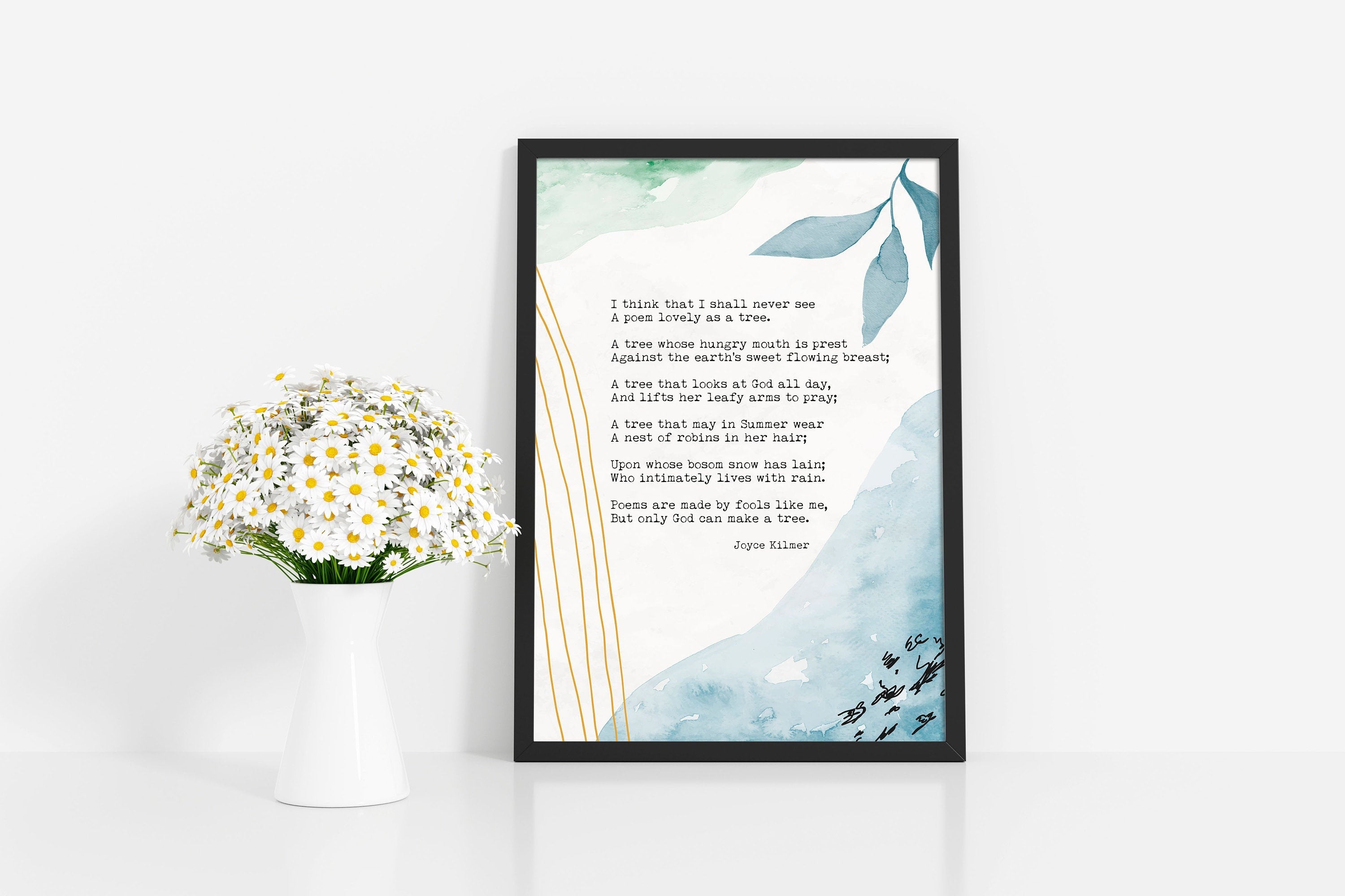 Trees Joyce Kilmer Wall Art Print Abstract Watercolor Art for Living Room Unframed, I think that I shall never see A poem lovely as a tree