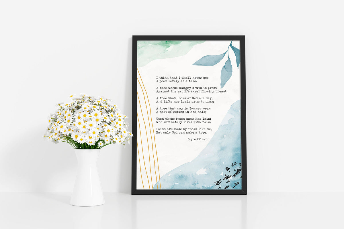 Poem Wall Print Lovely As A Tree Joyce Kilmer - Framed Unframed Nature Poetry Decor