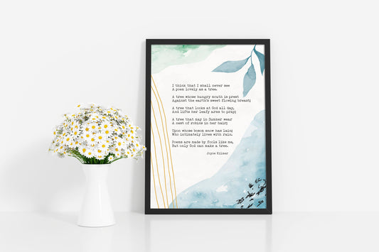 Poem Wall Print Lovely As A Tree Joyce Kilmer - Framed Unframed Nature Poetry Decor