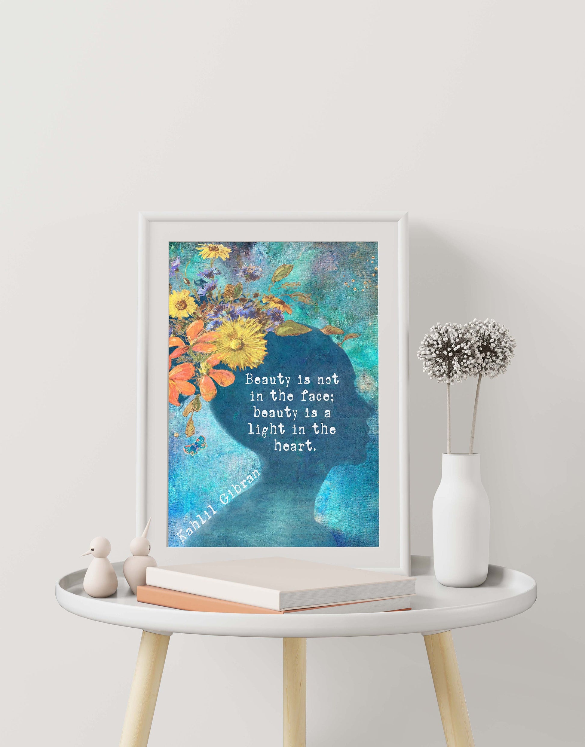 Kahlil Gibran Beauty Quote Wall Art Print Fine Art for Living Room, Beauty Is Not In The Face Beauty Is A Light In The Heart