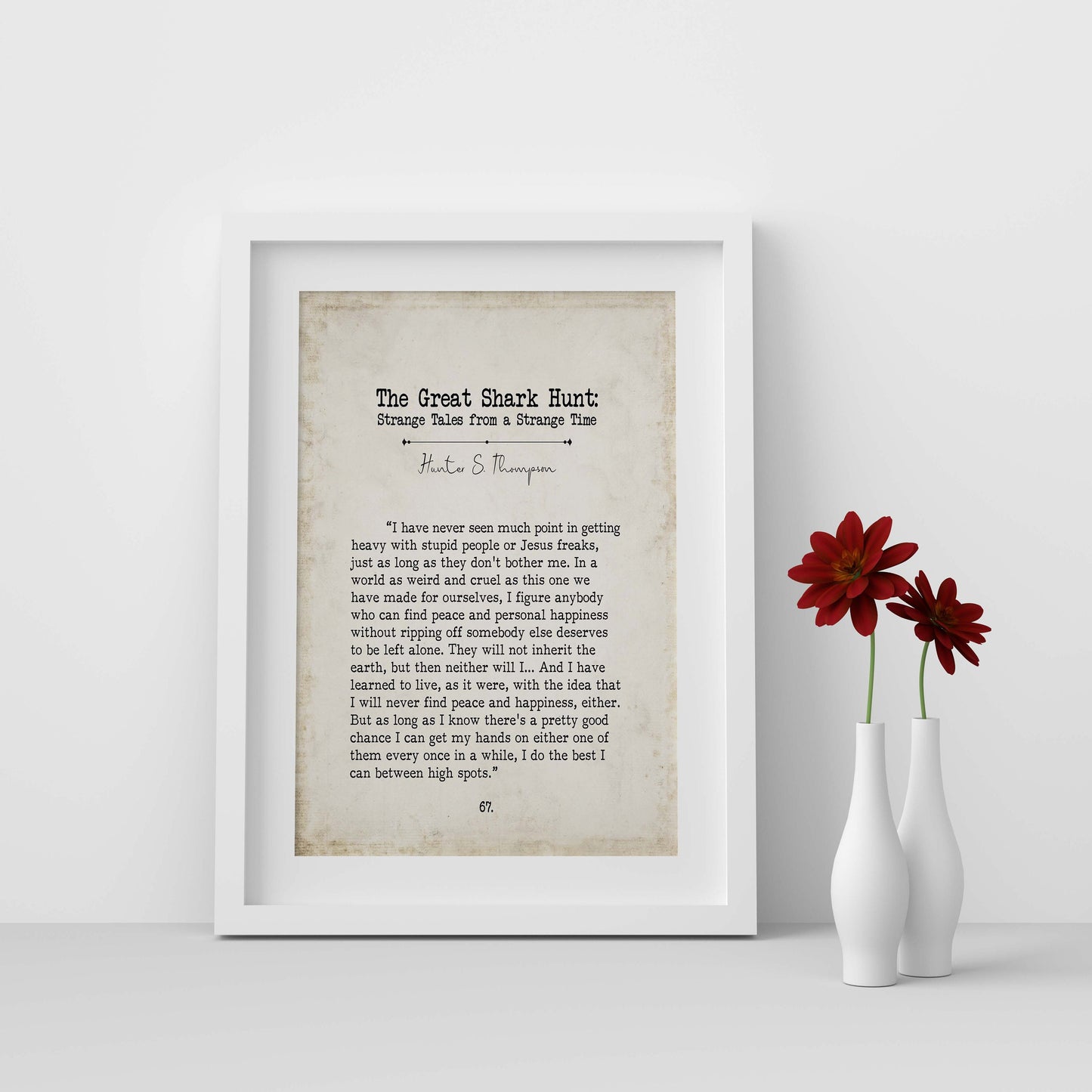 Hunter S. Thompson Quote Print, The Great Shark Hunt Wall Art Literary Poster