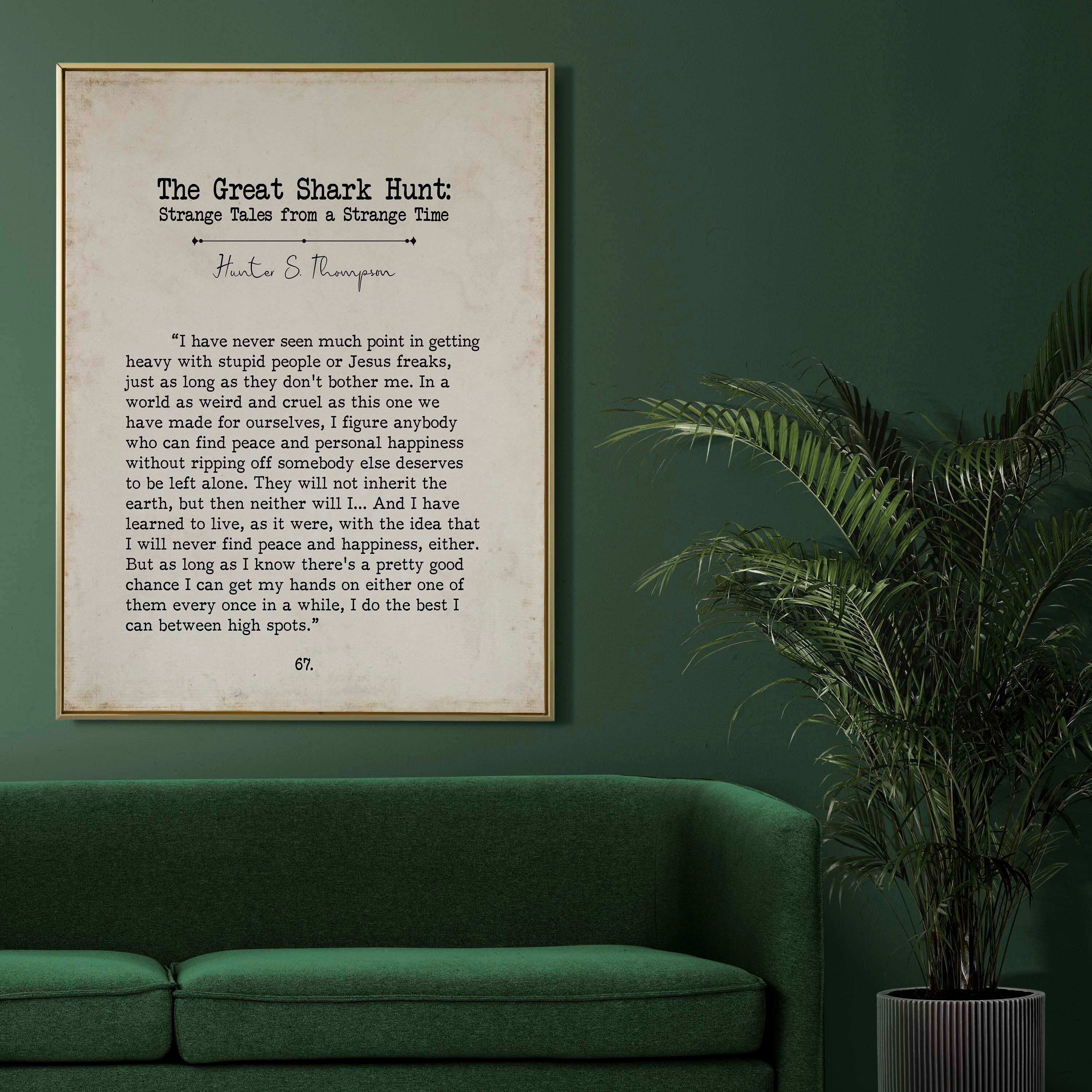 Hunter S Thompson Book Page Inspirational Wall Art, The Great Shark Hunt Quote Vintage Style Print Wall Decor