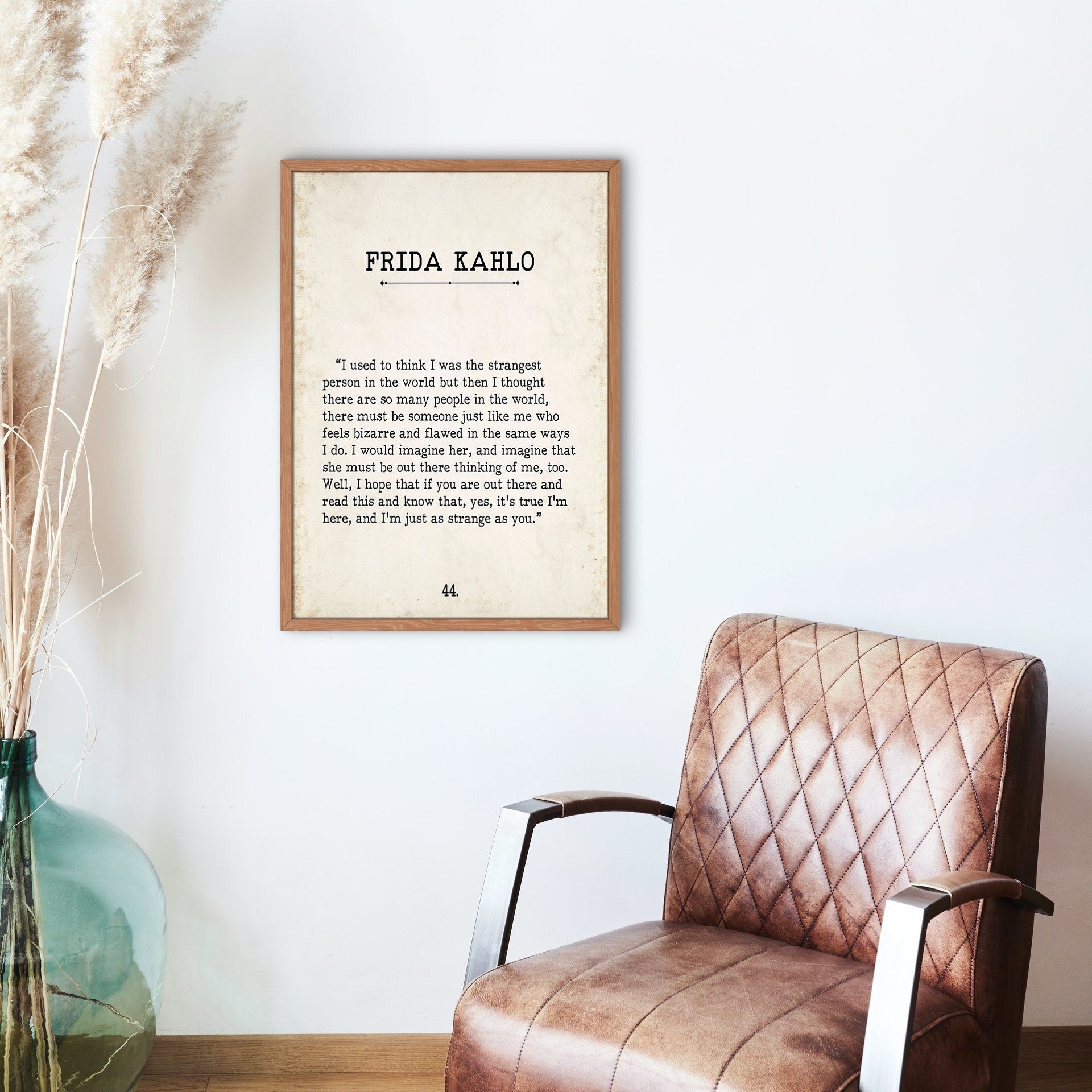 Frida Kahlo Book Page Inspirational Wall Art, I Used To Think I Was The Strangest Person In The World