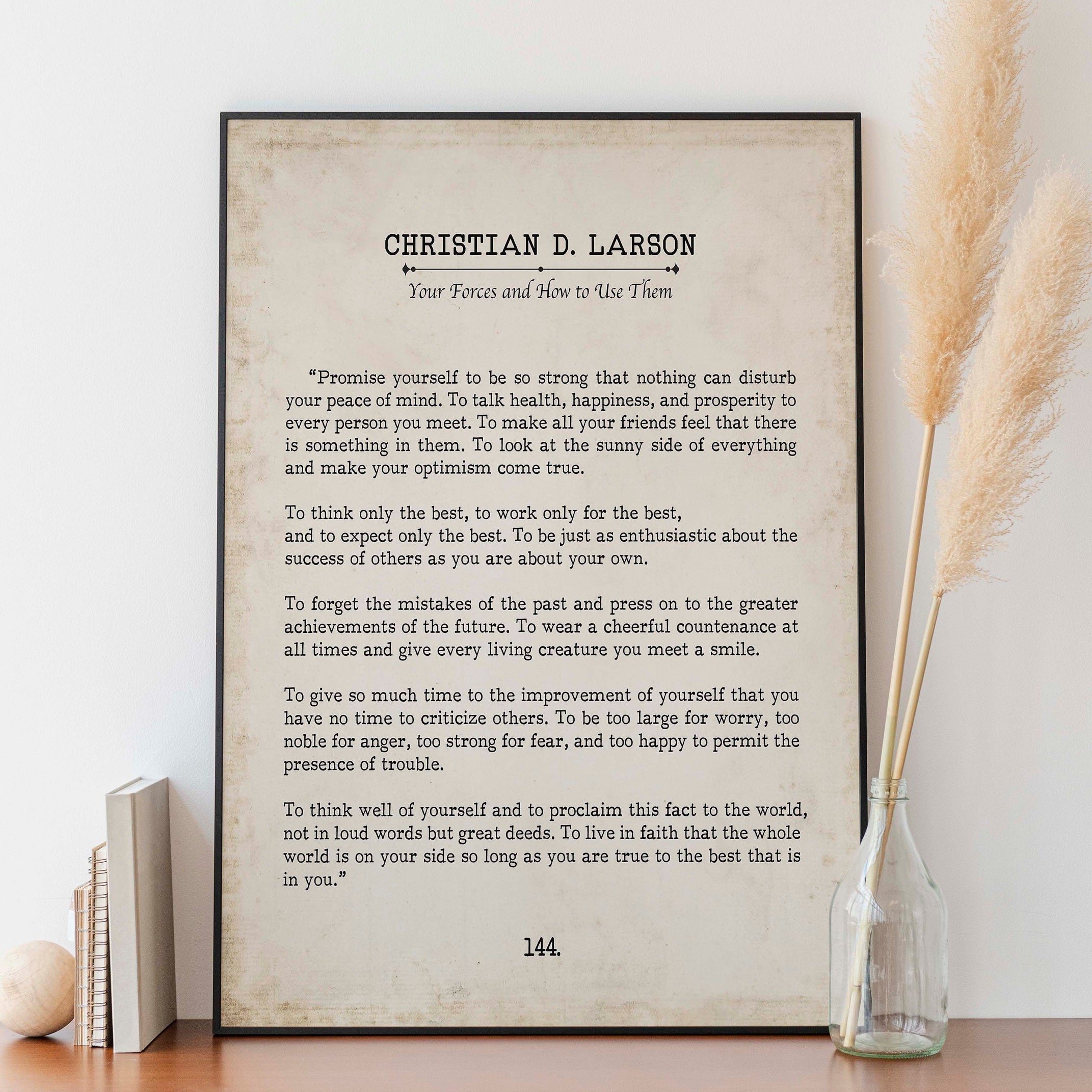 Christian D. Larson Promise Yourself Book Page Inspirational Wall Art, The Optimists Creed Quote Vintage Style Print Wall Decor