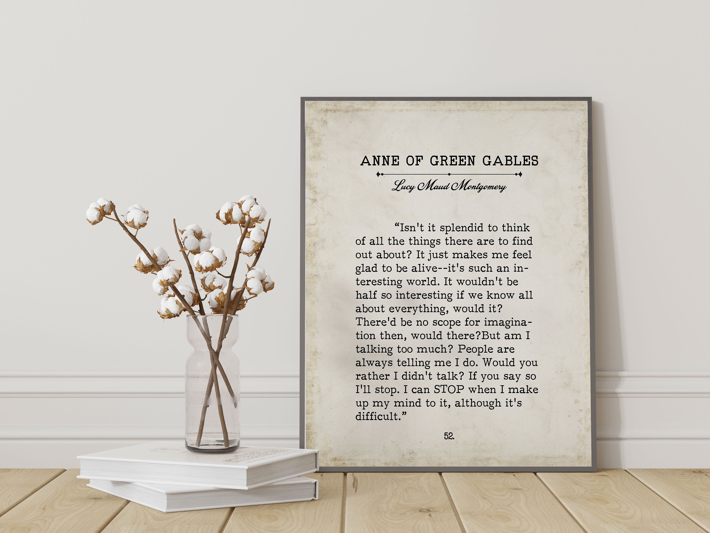 L M Montgomery Book Page Inspirational Wall Art, Anne of Green Gables Quote