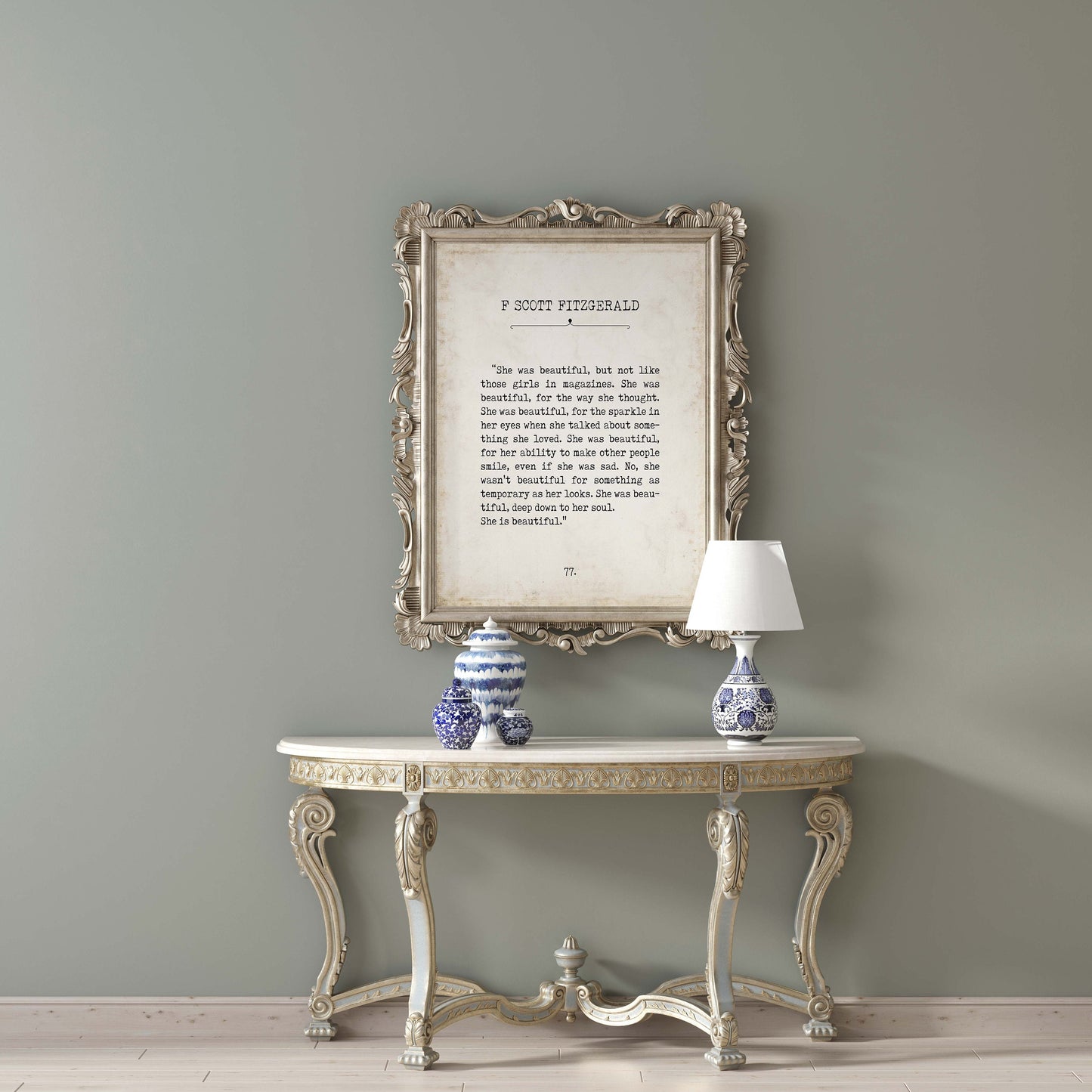 F Scott Fitzgerald Quote Print – She Is Beautiful Vintage Book Page Style, Typewriter Font Literary Wall Art