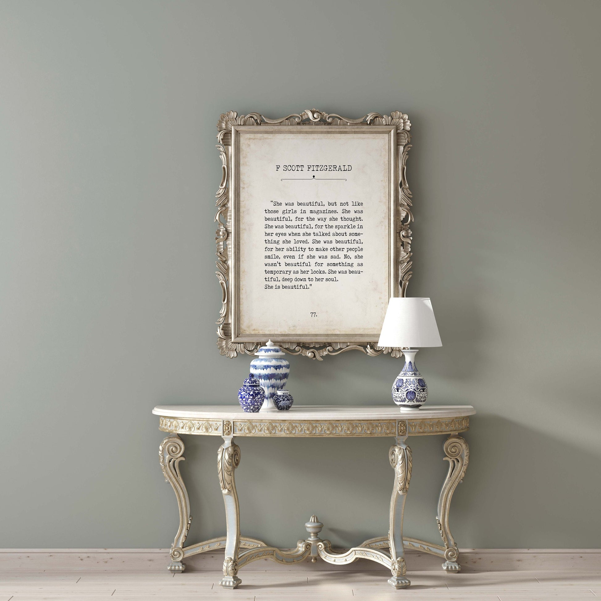 F Scott Fitzgerald Quote Print – She Is Beautiful Vintage Book Page Style, Typewriter Font Literary Wall Art