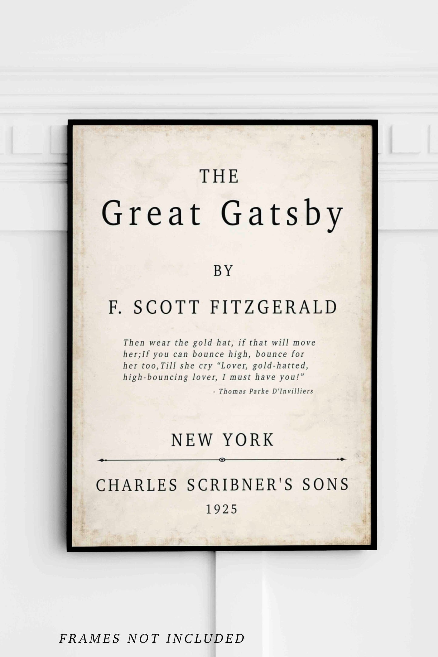 The Great Gatsby Book Cover Print F Scott Fitzgerald 1925 Vintage Title Page Wall Art Classic Literature Poster Gold Hat Book Quote Decor