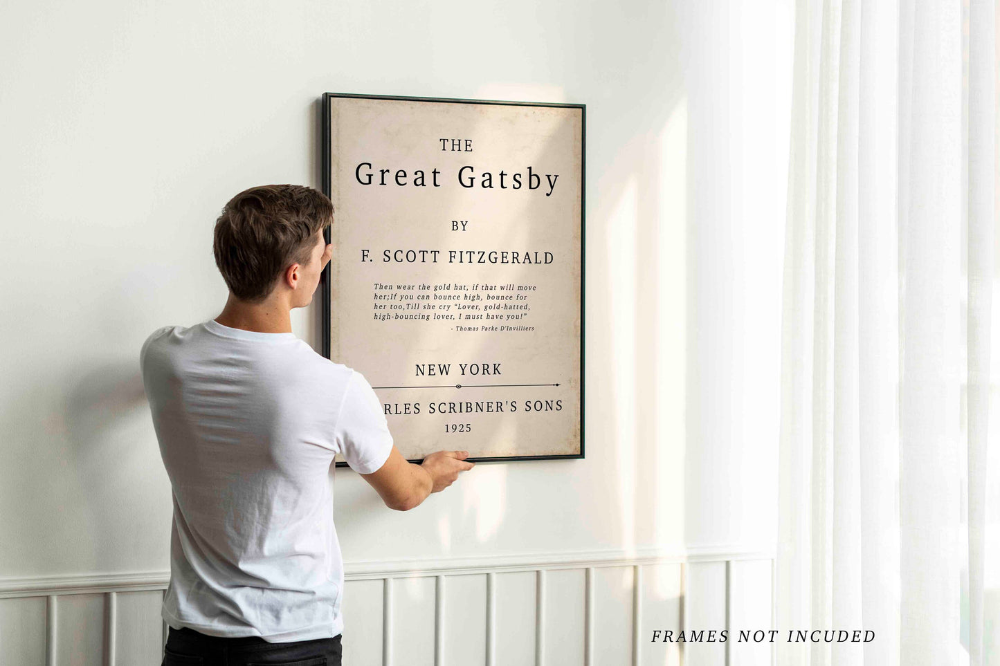 The Great Gatsby Book Cover Print F Scott Fitzgerald 1925 Vintage Title Page Wall Art Classic Literature Poster Gold Hat Book Quote Decor