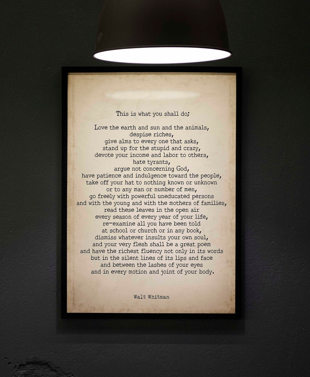 FRAMED Walt Whitman Leaves of Grass Print, This Is What You Shall Do Inspirational Poem in Vintage Background FRAMED 8x10 - 24x36